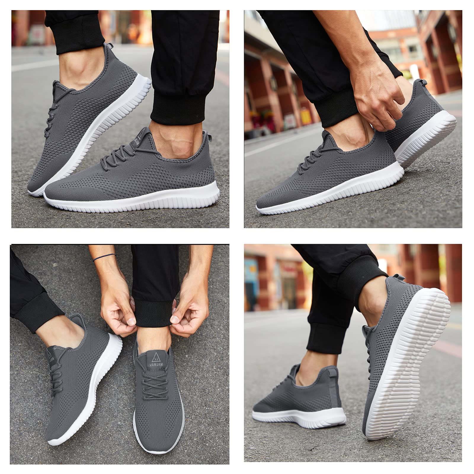 VAMJAM Men's Running Shoes Ultra Lightweight Breathable Walking Shoes Non Slip Athletic Fashion Sneakers Mesh Workout Casual Sports Shoes Grey Size 12