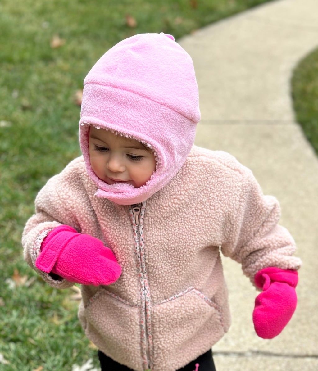 N'Ice Caps Baby Toddler Mittens Kids 2 Pairs Fleece Gloves Winter Warm Sherpa Lined Pack (Pink/Fuchsia Pack - Infant No Thumbs, 6-18 Months)