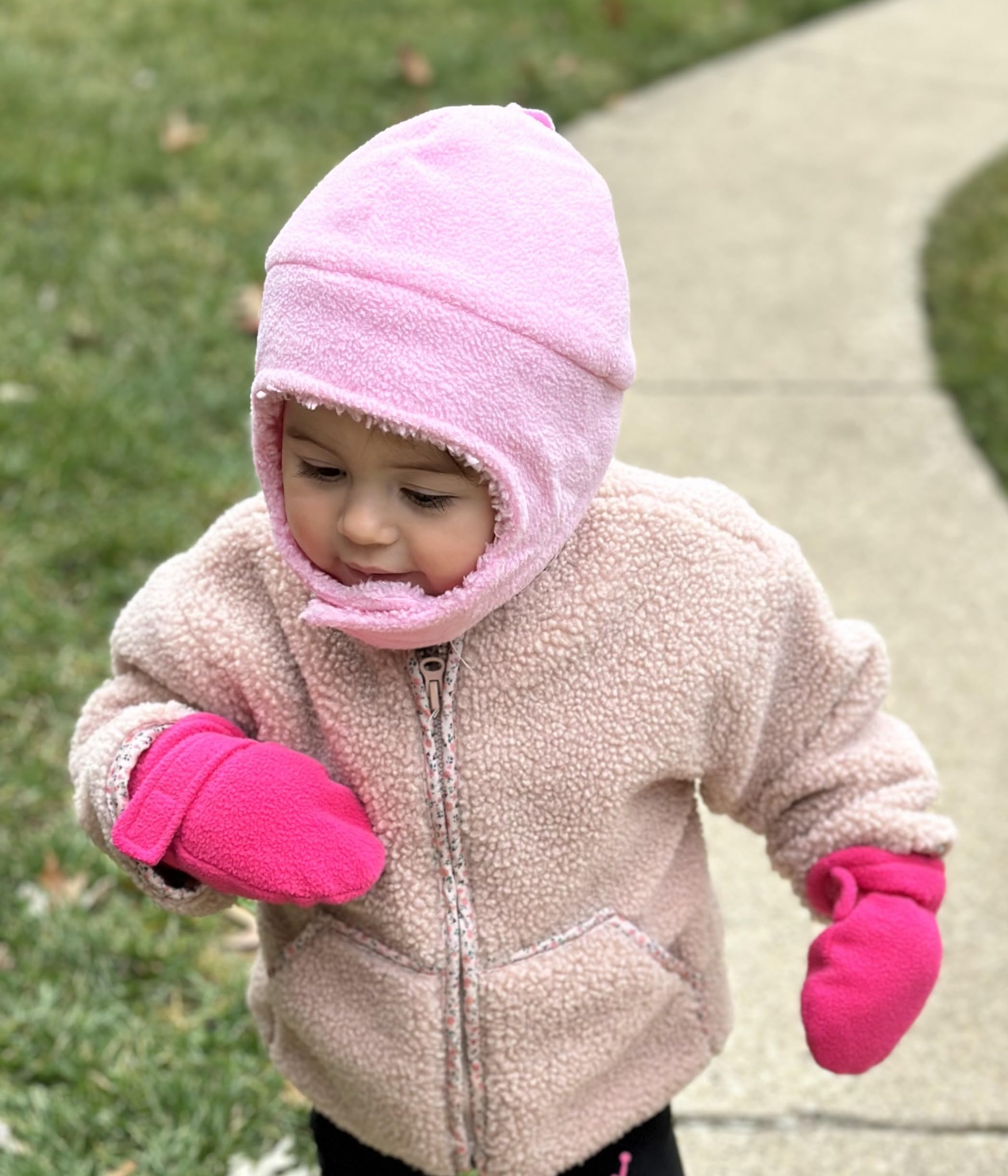 N'Ice Caps Baby Toddler Mittens Kids 2 Pairs Fleece Gloves Winter Warm Sherpa Lined Pack (Pink/Fuchsia Pack - Infant No Thumbs, 6-18 Months)