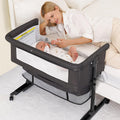 Baby Bassinet, 3 in 1 Bedside Bassinets for Baby, Bassinet Bedside Sleeper with Wheels, Adjustable Height with Rocking Mode, Breathable Mesh, Storage Basket, Easy Assemble & Folding (Dark Gray)