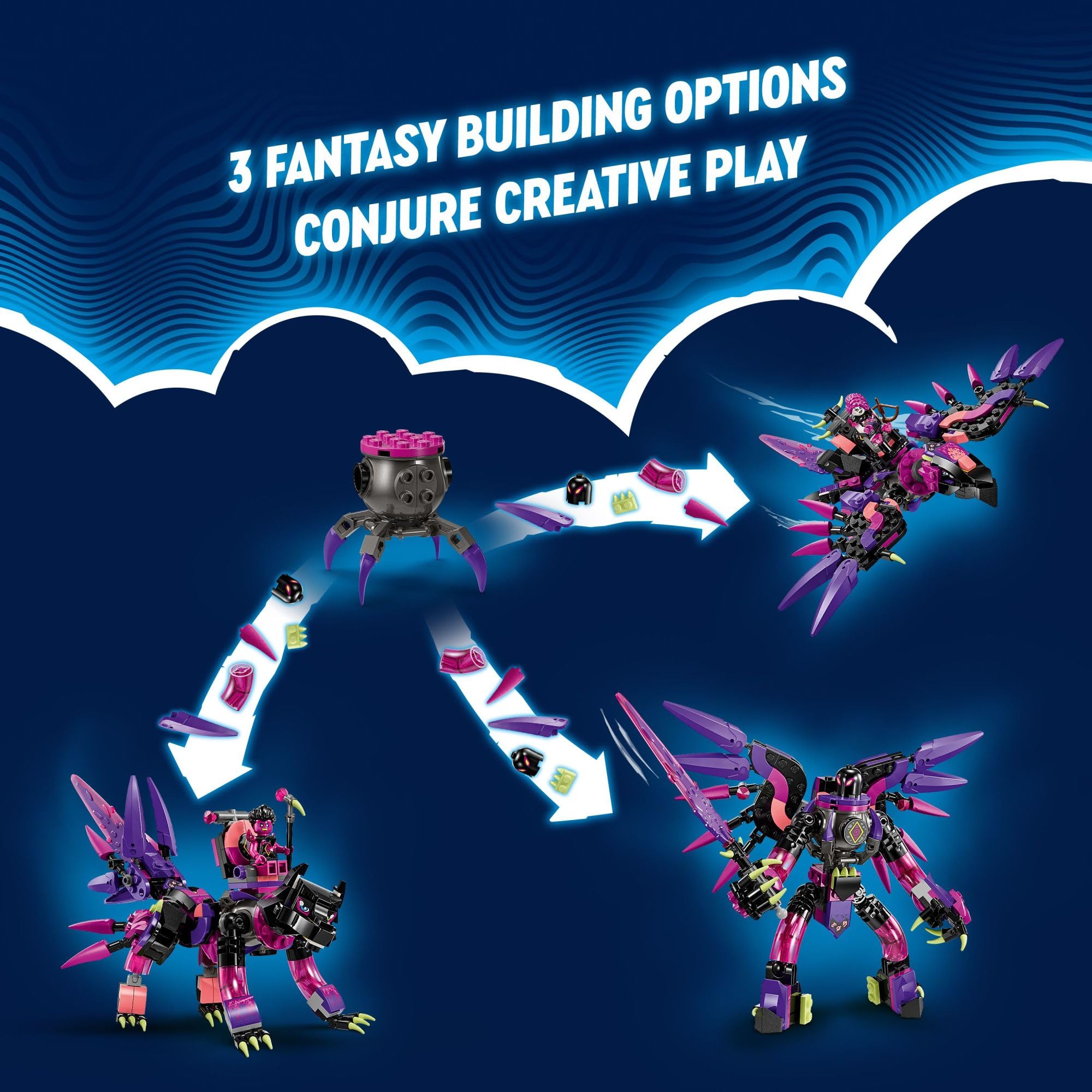 LEGO DREAMZzz The Never Witch’s Nightmare Creatures, Fantasy Animal Kids' Toy, Build a Mech, Wolf or Raven Figure, Building Toy with 5 Minifigures, for 9 Year Old Boys and Girls, 71483