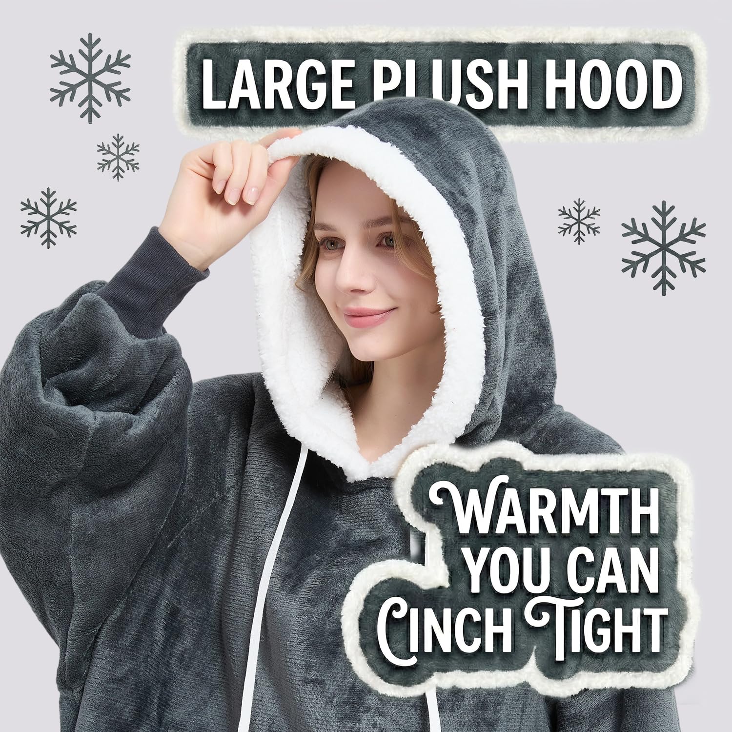 Qeils Wearable Blanket Hoodie for Women, Comfy Sherpa Sweatshirt Blanket as Birthday Christmas Gifts, Oversized Pullover Jacket Blanket Hoodie for Adult (Dark Grey, Adult)