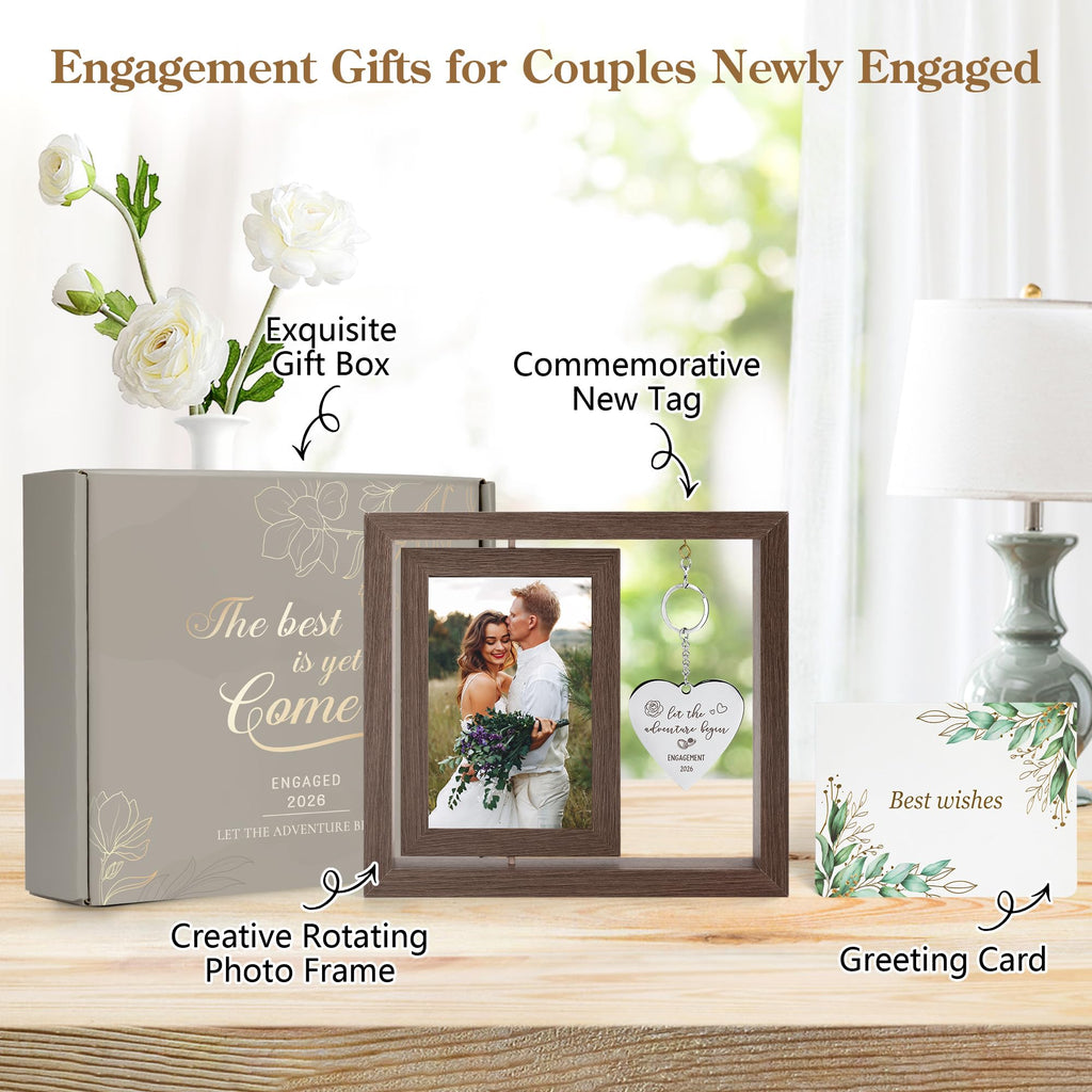 HELORAY Engagement Gifts for Couples Gifts for Newly Engaged Couples Engagement Gift for Women Happy Engagement Party Gift Personalized Picture Frame Let The Adventure Begin Engaged Photo Frame