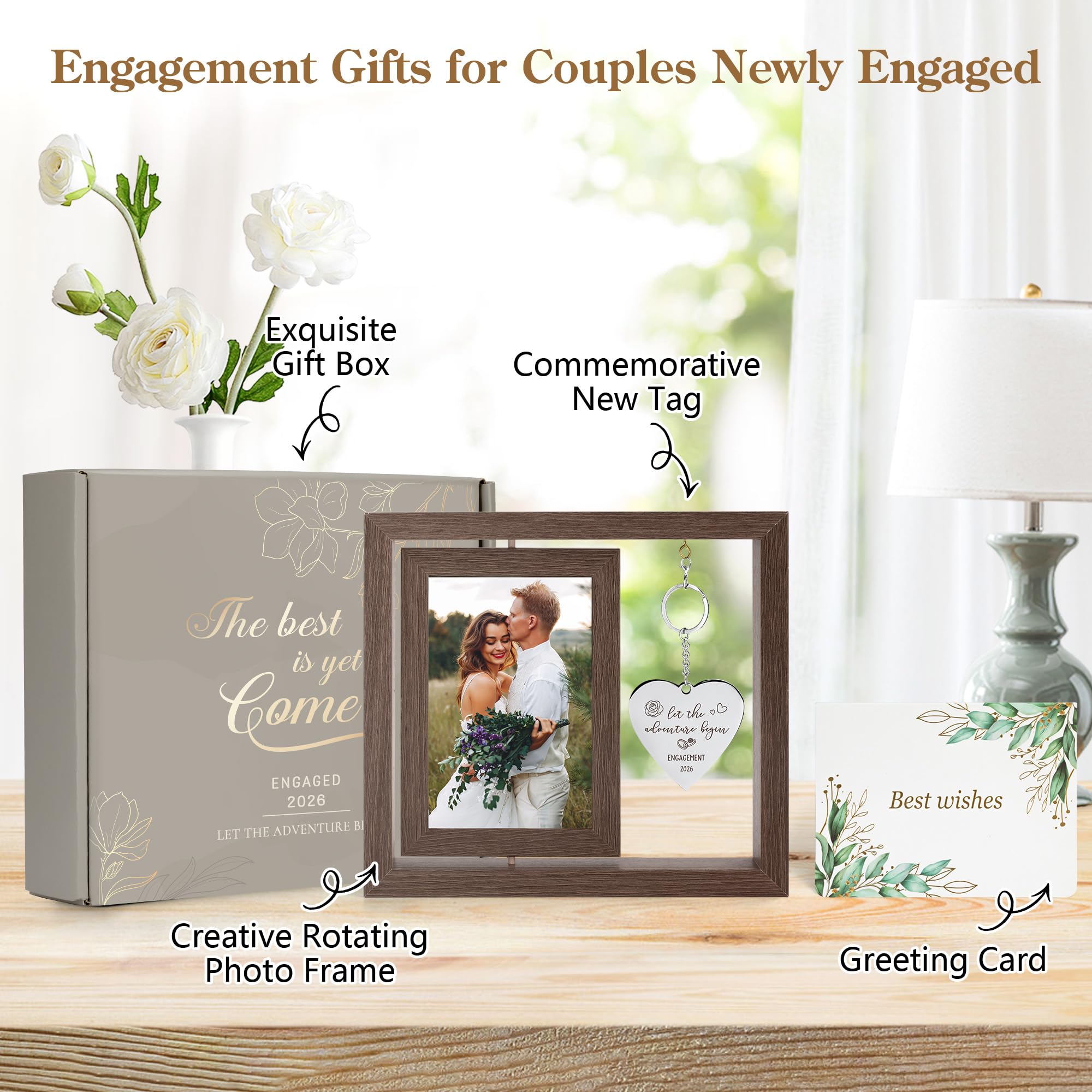 HELORAY Engagement Gifts for Couples Gifts for Newly Engaged Couples Engagement Gift for Women Happy Engagement Party Gift Personalized Picture Frame Let The Adventure Begin Engaged Photo Frame