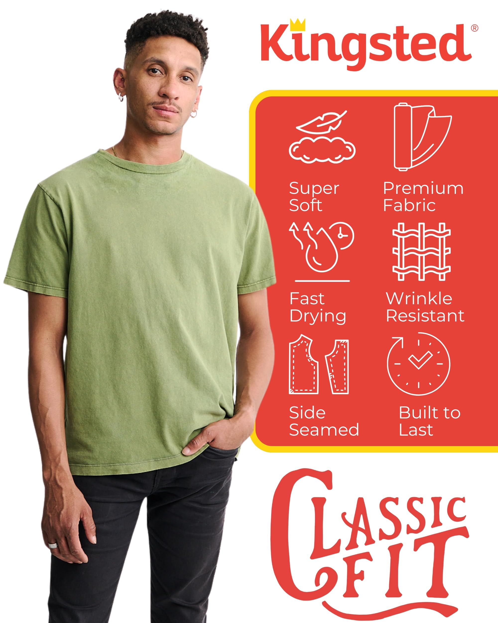 Kingsted Men's T-Shirts Pack - Royally Comfortable - Super Soft Cotton Blend - Short Sleeve Tagless Crewneck - Plain Colored Classic Tees (4 Pack, Favorites, Large)