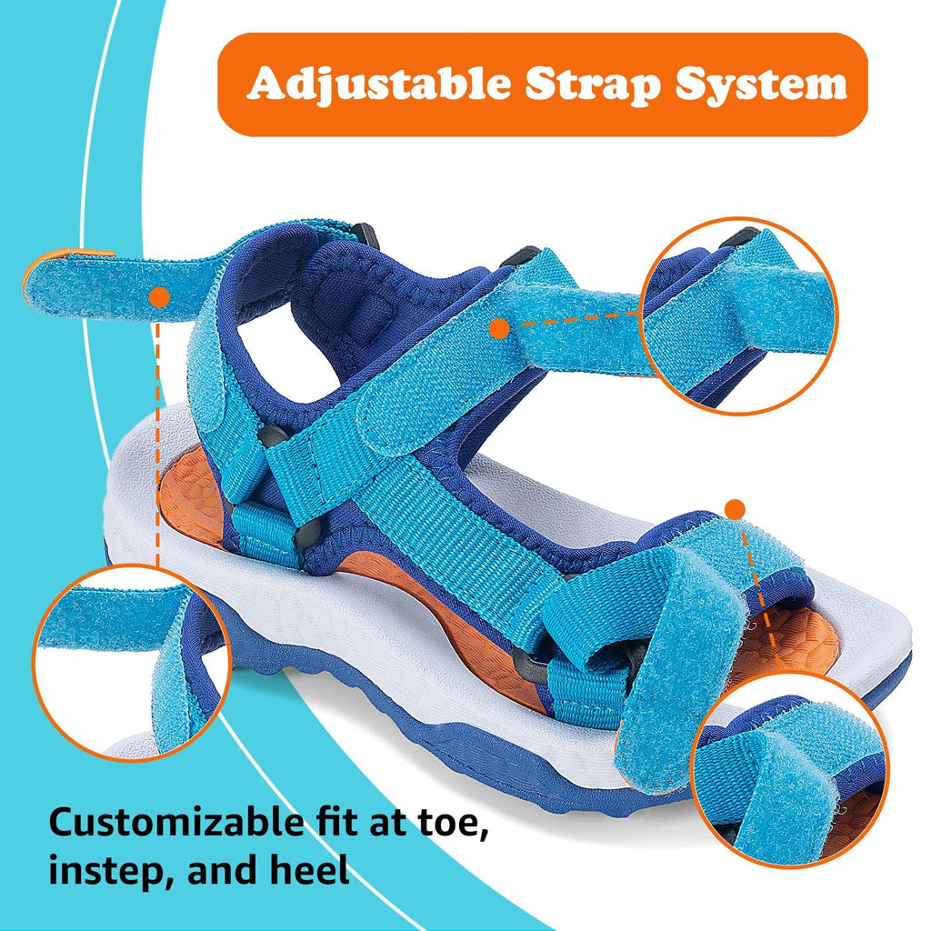 Mishansha Boys Girls Sandals with Three Adjustable Straps Open-Toe Summer Outdoor Athletic Sandals 9 Toddler Blue
