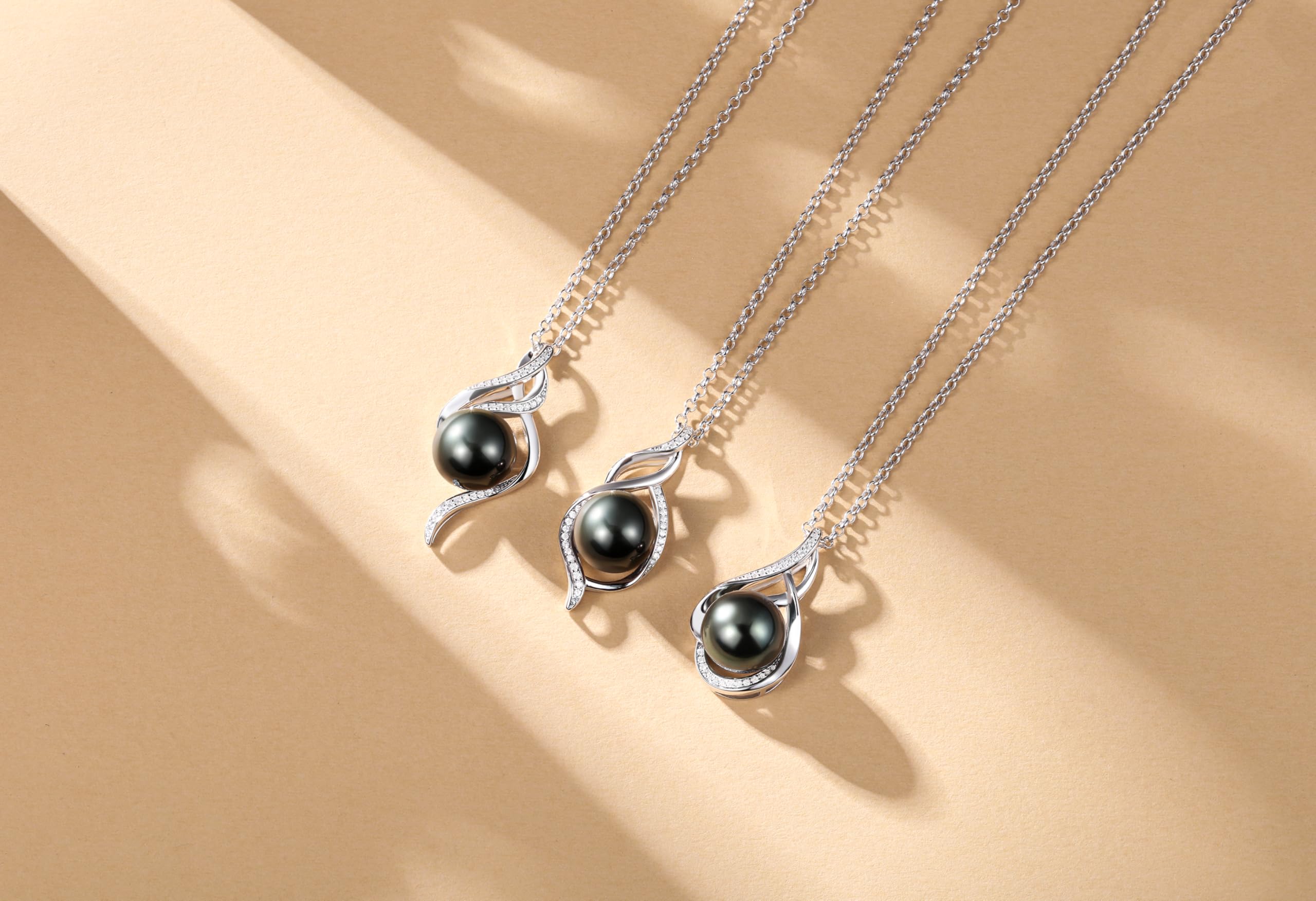 FANCIME Gift for Women Wife Natural Tahitian Pearl Necklace Sterling Silver Vahine Charm 10-12MM Black Pearl Luxury Jewelry Gift for Women, Mother, Wife, 16"+2" Adjustable