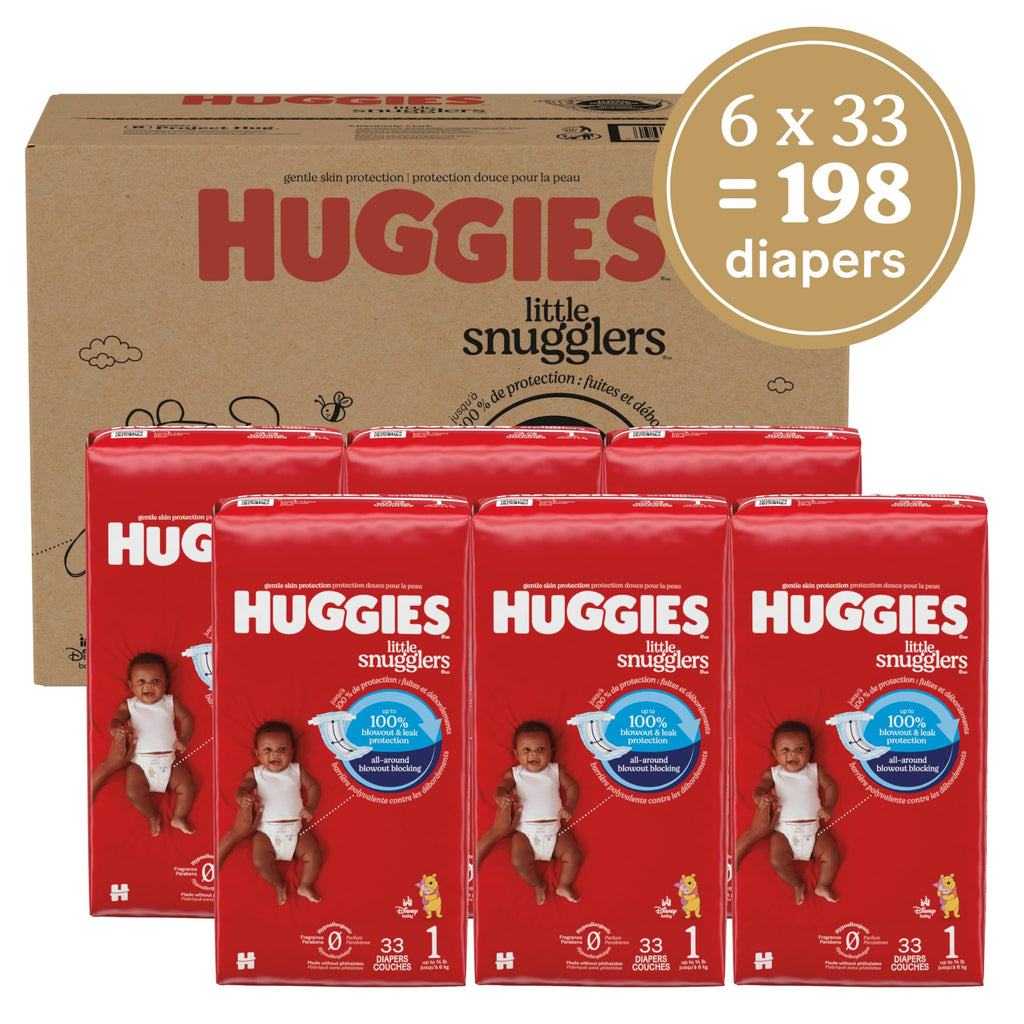 Huggies Size 1 Diapers, Little Snugglers Diapers, Size 1 (8-14 lbs), 198 Count (6 Packs of 33), Packaging May Vary