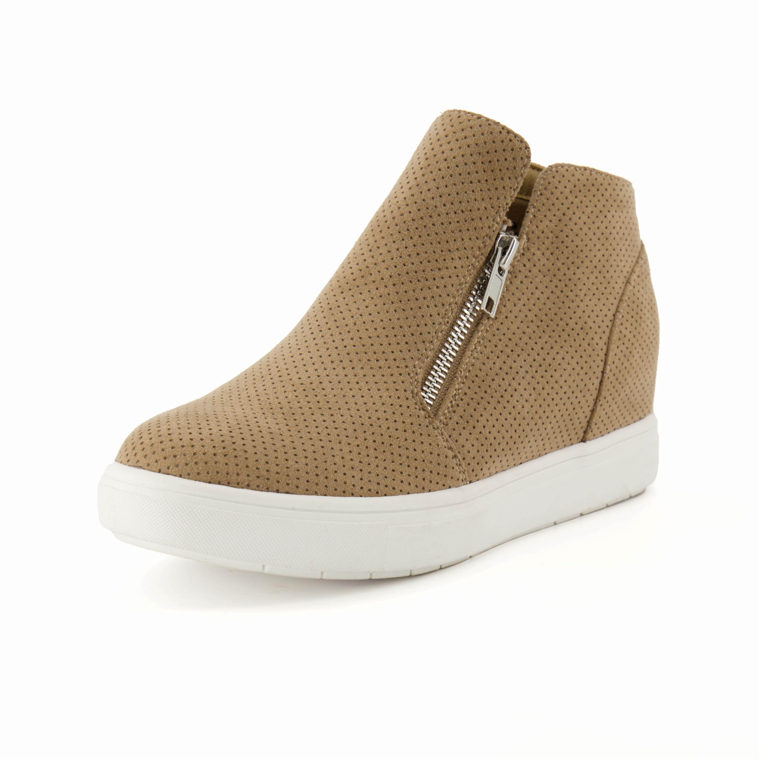 CUSHIONAIRE Hart Womens Casual Shoes with Dual Zippers- Lightweight Hidden Wedge Fashion Sneakers for Women, Taupe 8