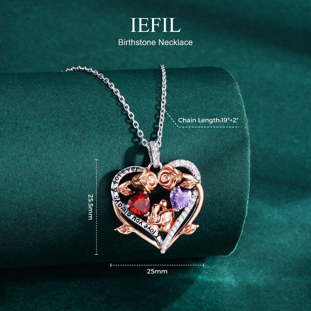 Iefil Jewelry for Women - Rose Heart Birthstone Necklace, April May Birthstone Necklace, Emerald Green Jewelry, Heart Necklaces for Women