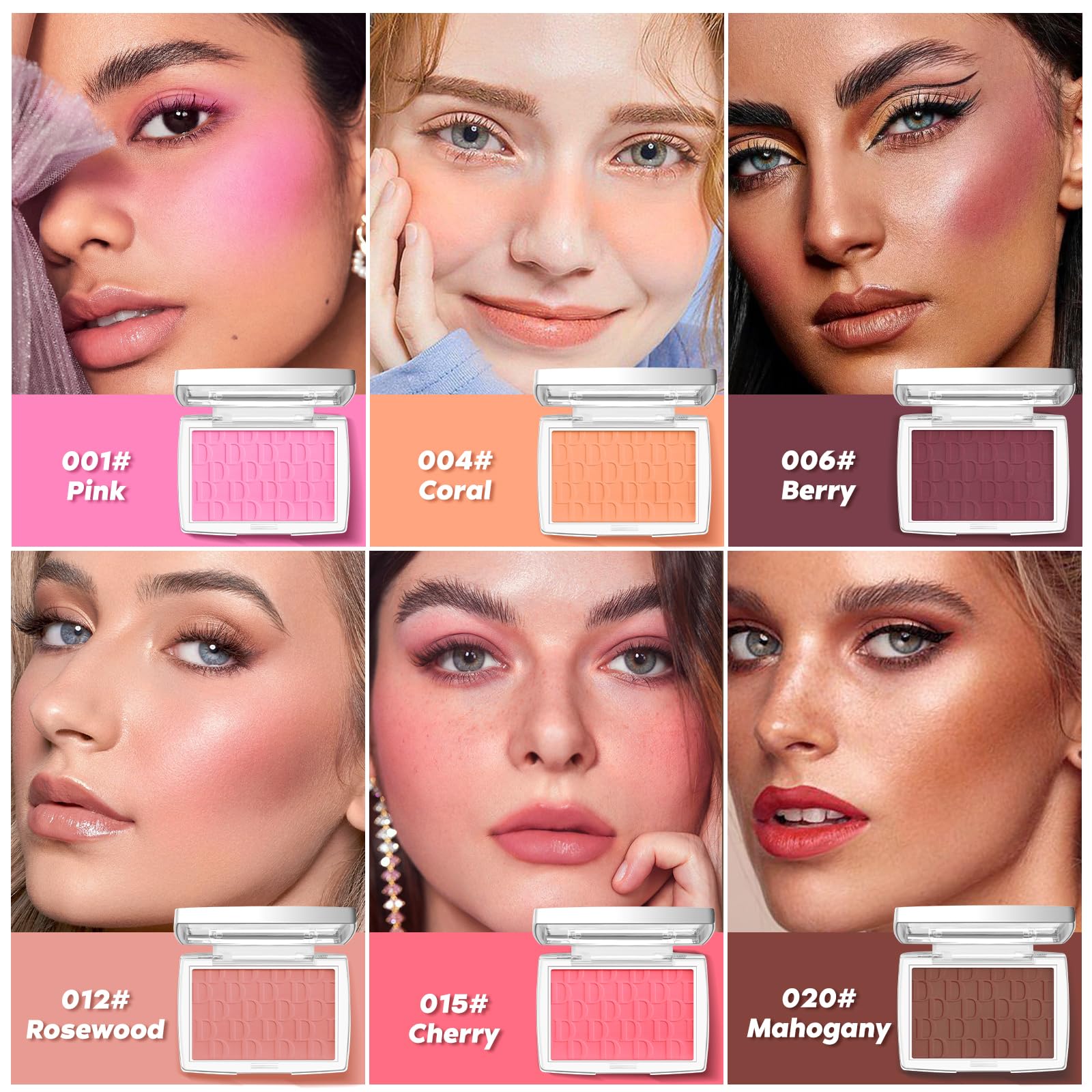 LYBHDAFA Pink Blush Powder Blush for Cheeks with Brush, Matte Blush Palette Blush Powder Face Blusher, Natural Blendable Formula Silky Lightweight Makeup Blush Rubores de Maquillaje, 001#