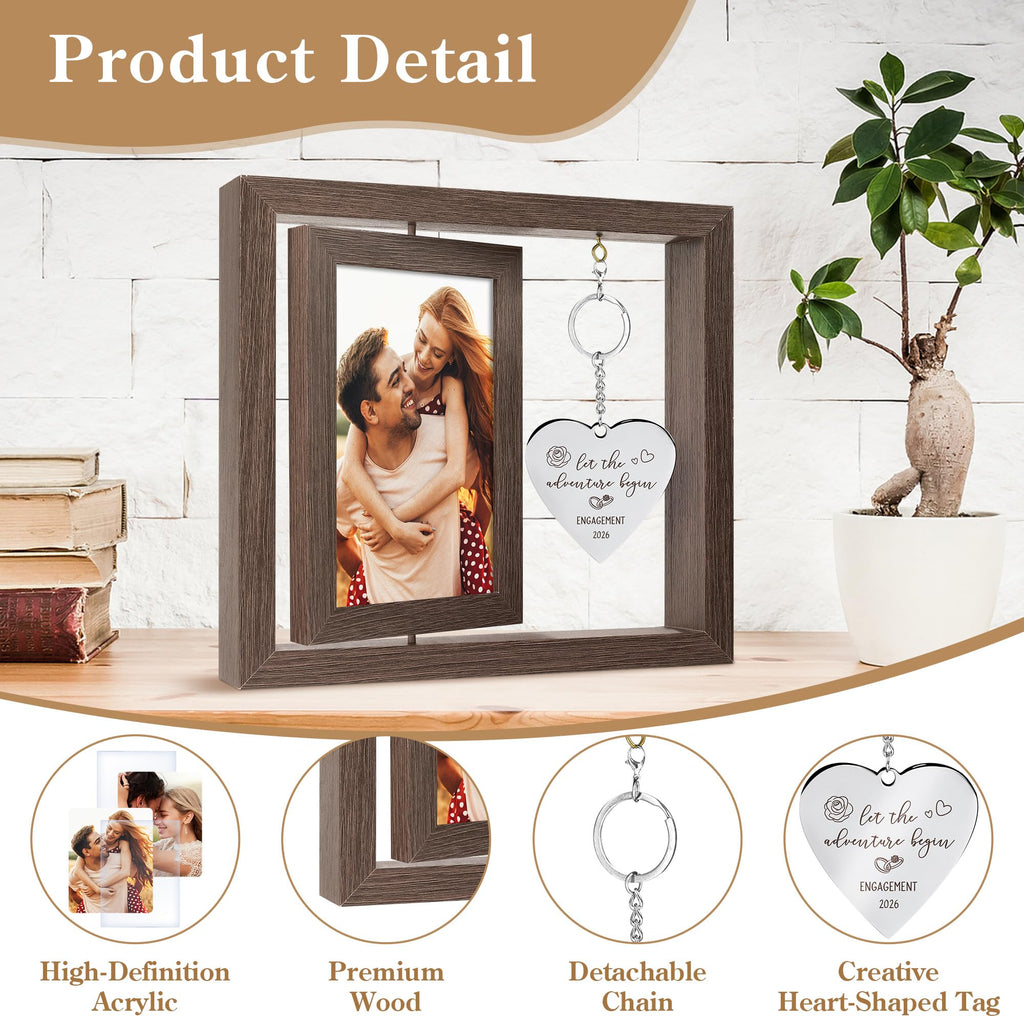 HELORAY Engagement Gifts for Couples Gifts for Newly Engaged Couples Engagement Gift for Women Happy Engagement Party Gift Personalized Picture Frame Let The Adventure Begin Engaged Photo Frame
