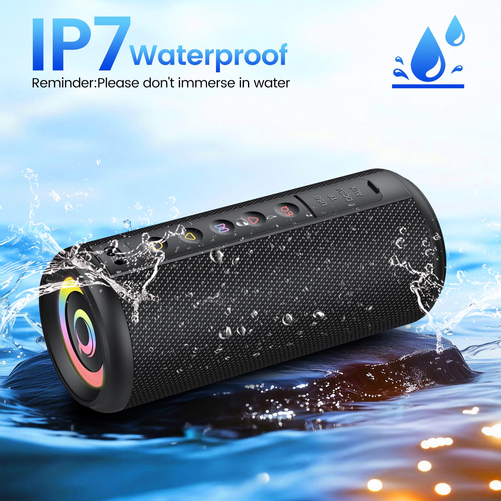 dotn Portable Bluetooth Speaker, 2026 Bluetooth 5.4 Wireless Speaker with 20W HD Loud Stereo Sound, 20H Playtime, LED Lights, IP7, TWS Pairing, Built-in Mic, for Outdoor, Home, Beach, Party, Gift