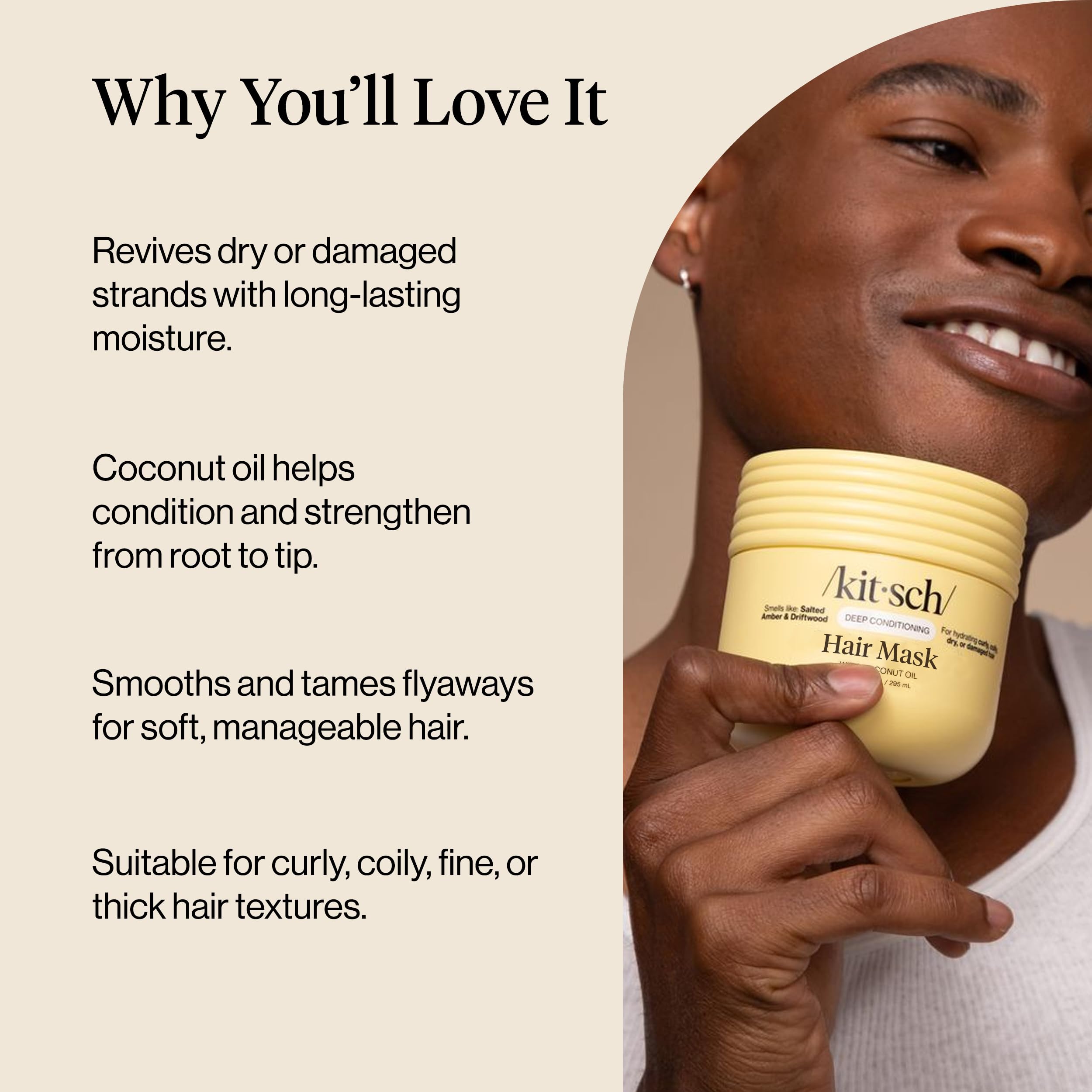 Kitsch Moisturizing Hair Mask for Damaged Hair – Coconut Oil Deep Conditioner for Women – Curly Hair Products Friendly – Frizz-Reducing Hair Care Treatment for Curly, Coily & All Hair Types – 10 oz