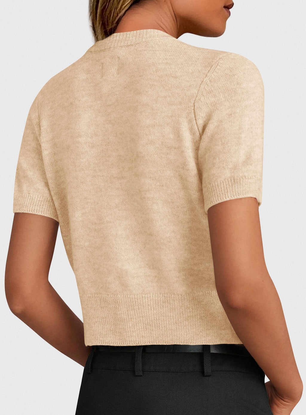 PRETTYGARDEN Womens Casual Summer Short Sleeve Cardigans 2026 Button Down Knitted Sweater Basic Crew Neck Crop Tops (Beige,Small)