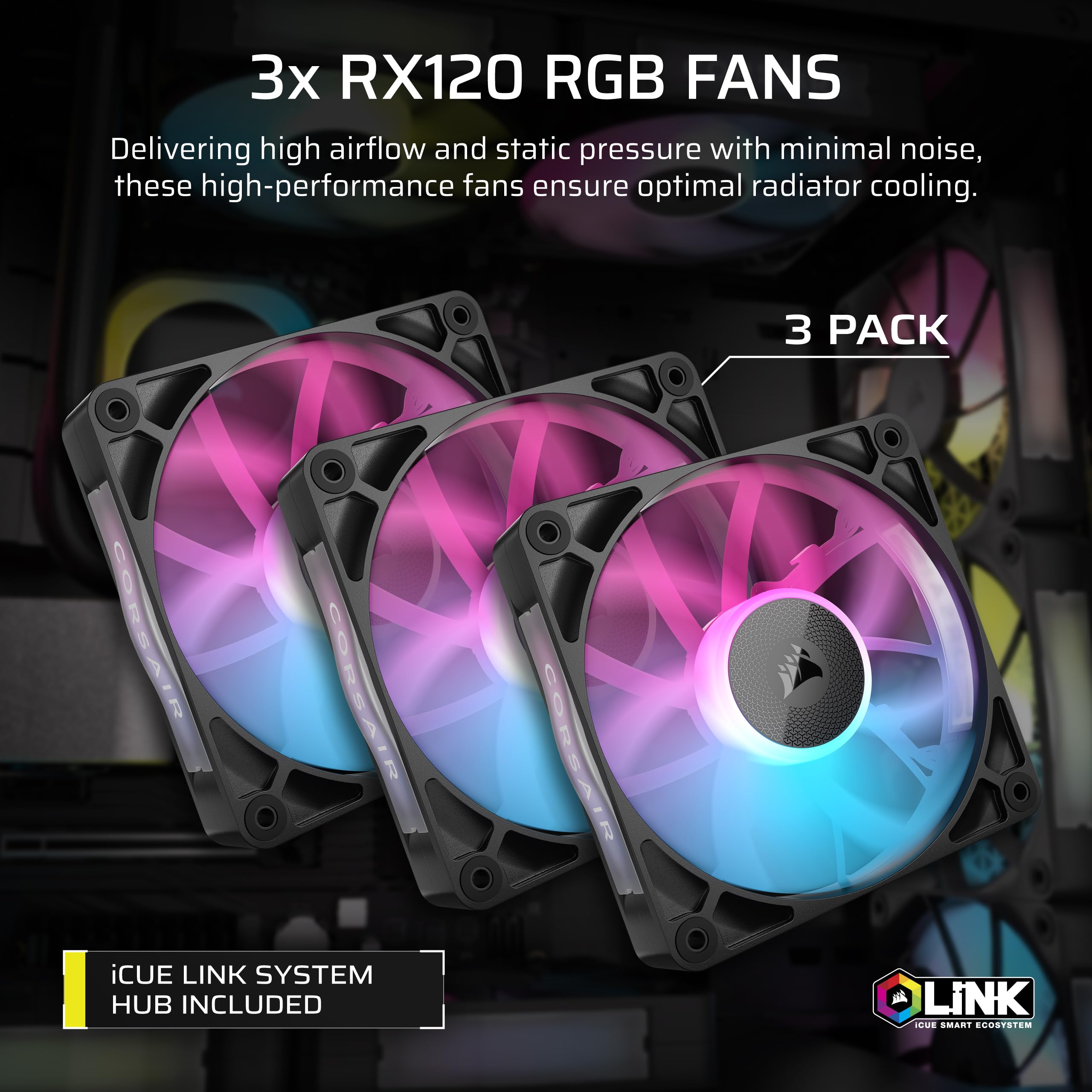 CORSAIR XH505i RX 360 RGB Custom Cooling Kit – XC7 CPU Water Block, XD6 Pump Reservoir, 3X RX120 RGB Fans, XR5 360mm Radiator, System Hub Included – Black