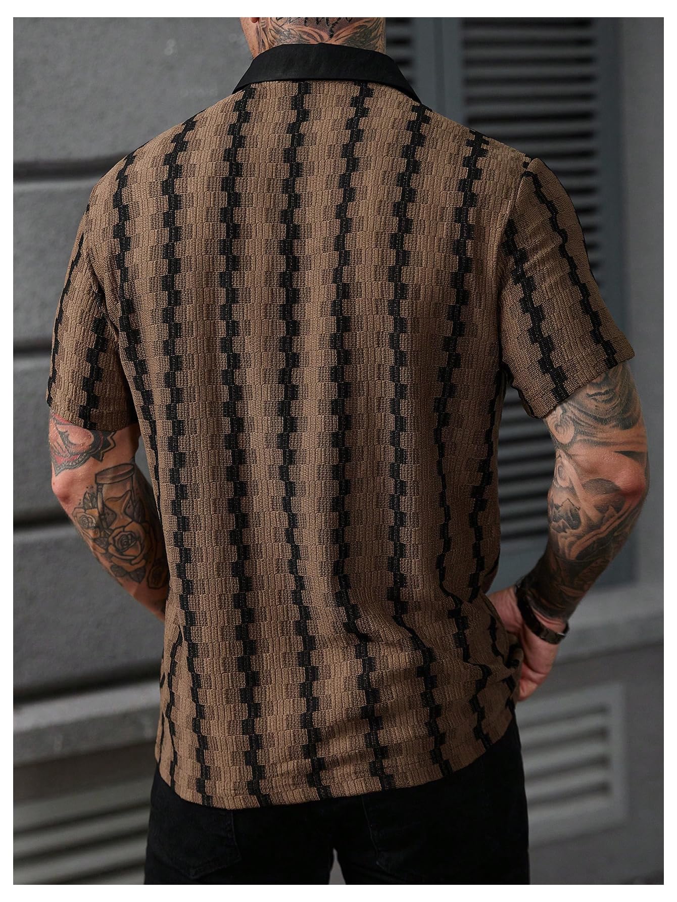 SOLY HUX Men's Summer Striped Shirts Casual Button Down Textured Short Sleeve Collared Vintage Beach Shirts Plain Coffee Brown X-Large