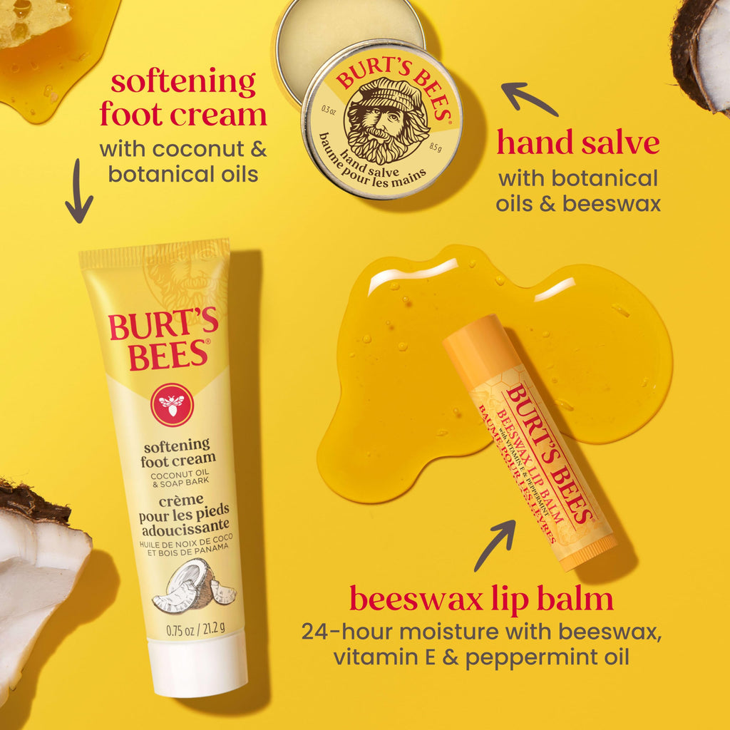 Burt's Bees Valentine's Day Gift Ideas - Essentials Everyday Set, 5 Travel Size Products - Deep Cleansing Cream, Hand Salve, Body Lotion, Foot Cream and Original Lip Balm