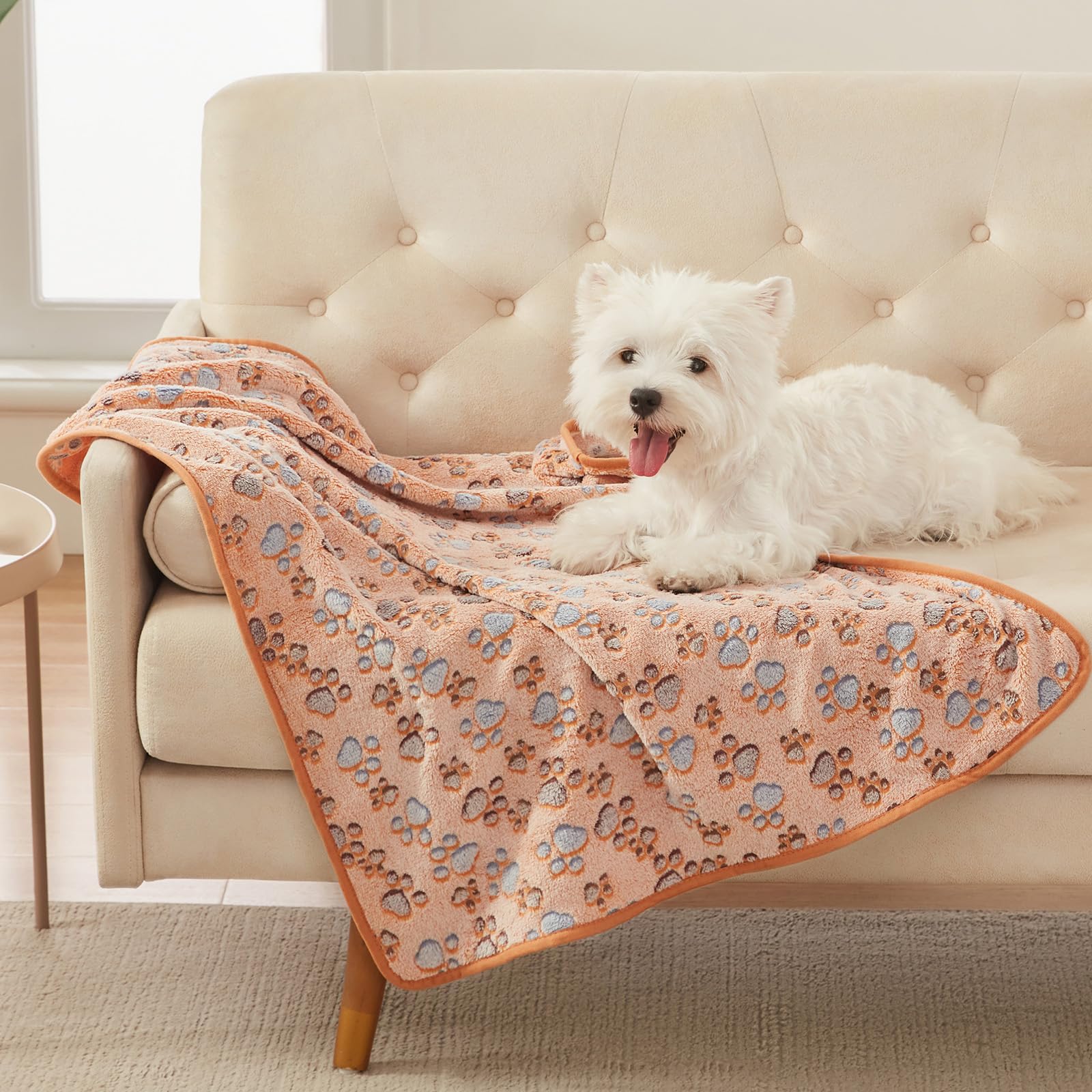 Luciphia 1 Pack 3 Blankets Super Soft Fluffy Premium Fleece Pet Blanket Flannel Throw for Dog Puppy Cat Paw Brown/Pink/White Small(23x16 inch)