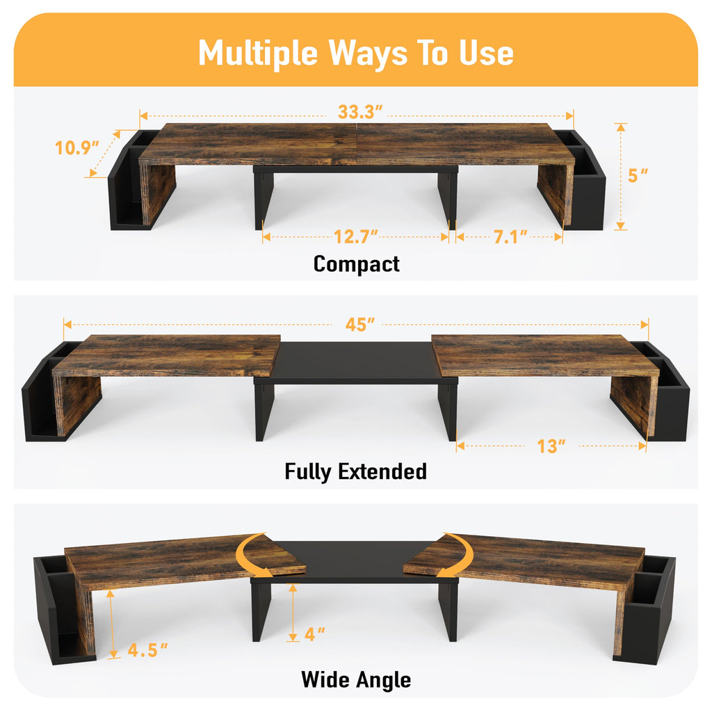 Simple Houseware Desk Dual Monitor Stand Riser with Drawer, Rustic Brown