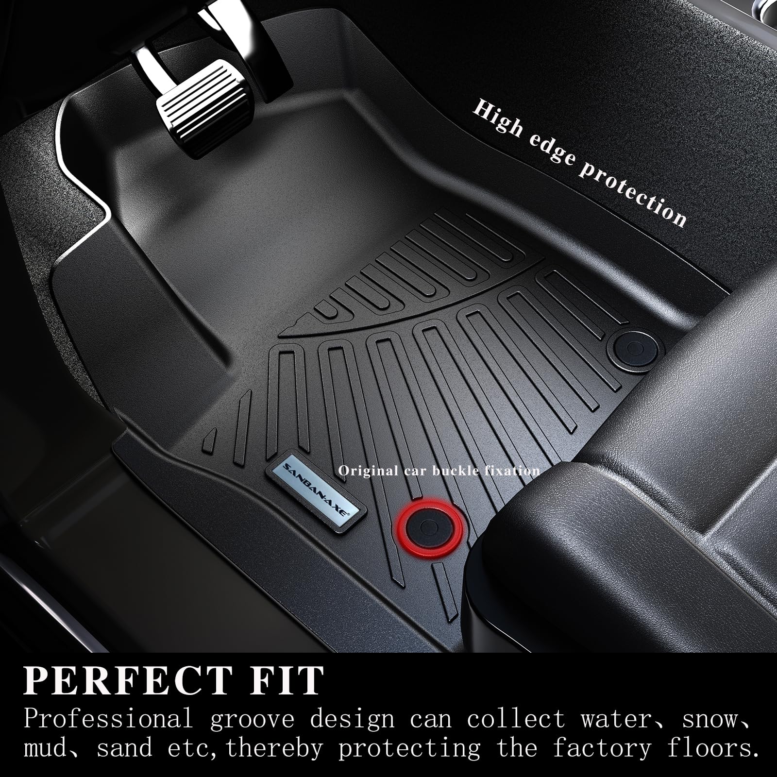 SANBAN-AXE Floor Mats & Trunk mat For 2013-2019 2020 Nissan Pathfinder 2013 Infiniti JX35 2014-2020 Infiniti QX60 TPE All Weather Protection 3 Rows Car Floor Liners & Cargo Liners With Velcro Backrest