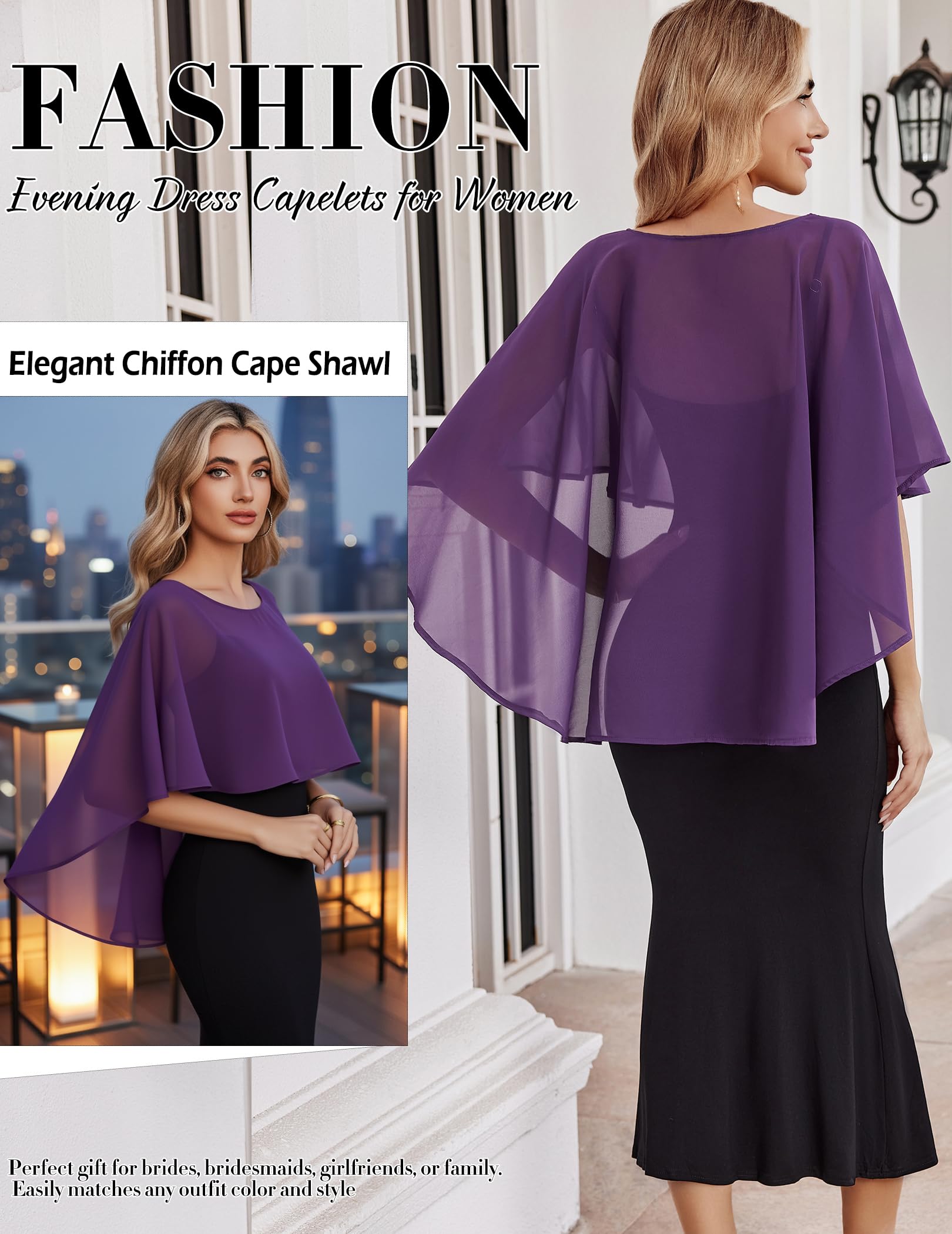 Avidlove Womens Capelets Chiffon Shawls Wraps Evening Dress Wedding Formal Occasion Cover Up