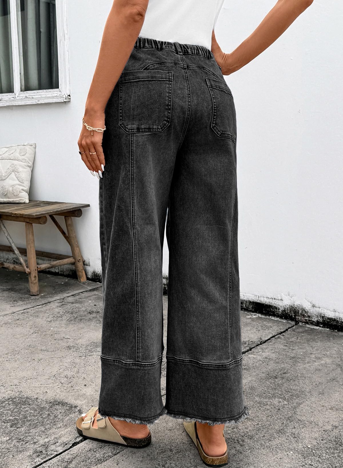 SHEWIN Womens Jeans High Waisted Wide Leg Stretch Jeans Baggy Jeans Women 2026 Bristol Black Size 8