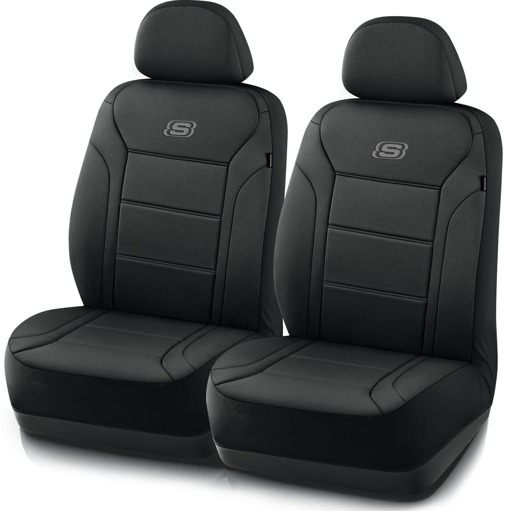 Skechers Memory Foam Car Seat Covers, Lycra Fabric Seat Cover, Car Seat Covers Front Seats Airbag Compatible, Automotive Comfort Protection for Most Cars, Trucks, SUVs, Black