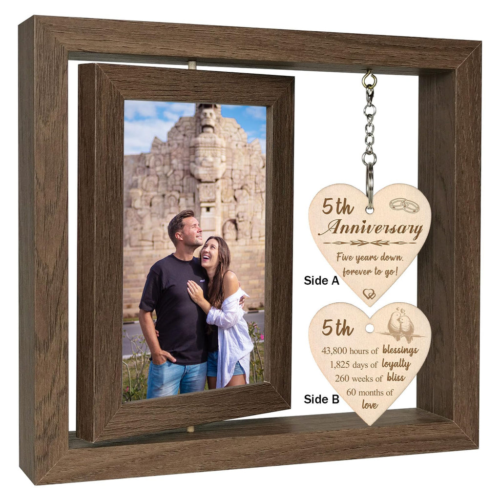 EYITUPC 5 Year Anniversary Picture Frame Gifts for Girlfriend Boyfriend Her Him, Wood 5th Wedding Anniversary Photo Frame for Wife Men Husband, Display 2 4x6 Inch