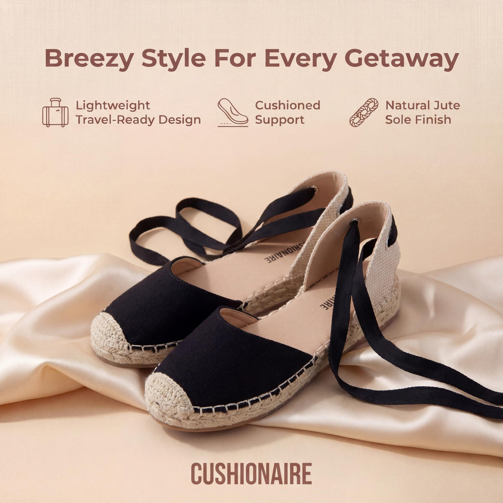 CUSHIONAIRE Talisa Espadrilles for Women, Closed Toe Wedge Sandal with Elastic Ankle Strap and Jute Wrapped Sole, BLACK 11