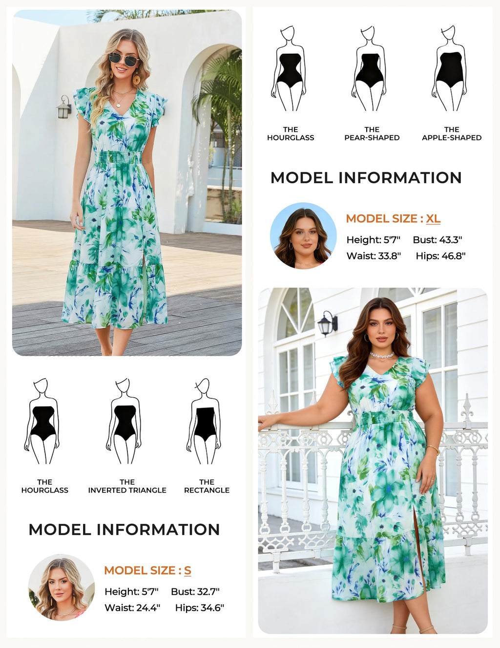 GRACE KARIN 2026 Womens Summer Dresses V Neck Ruffle Sleeve Floral Boho Beach A-Line Dress Green-Floral Print X-Large