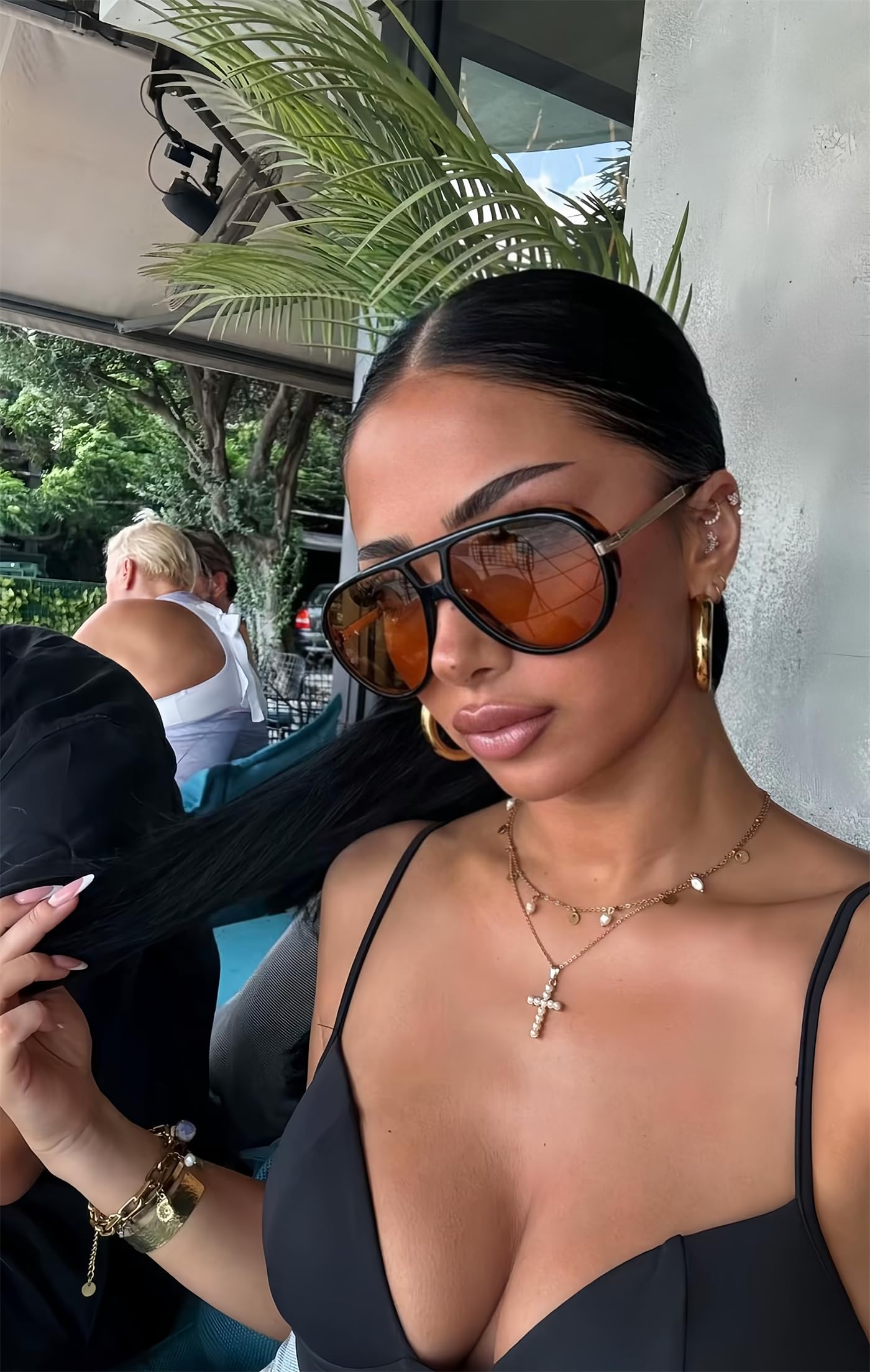 GUVIVI Retro Gold Aviator Sunglasses for Women Men, 2026 Metal Oversized 70s Aviators Black Sun Glasses