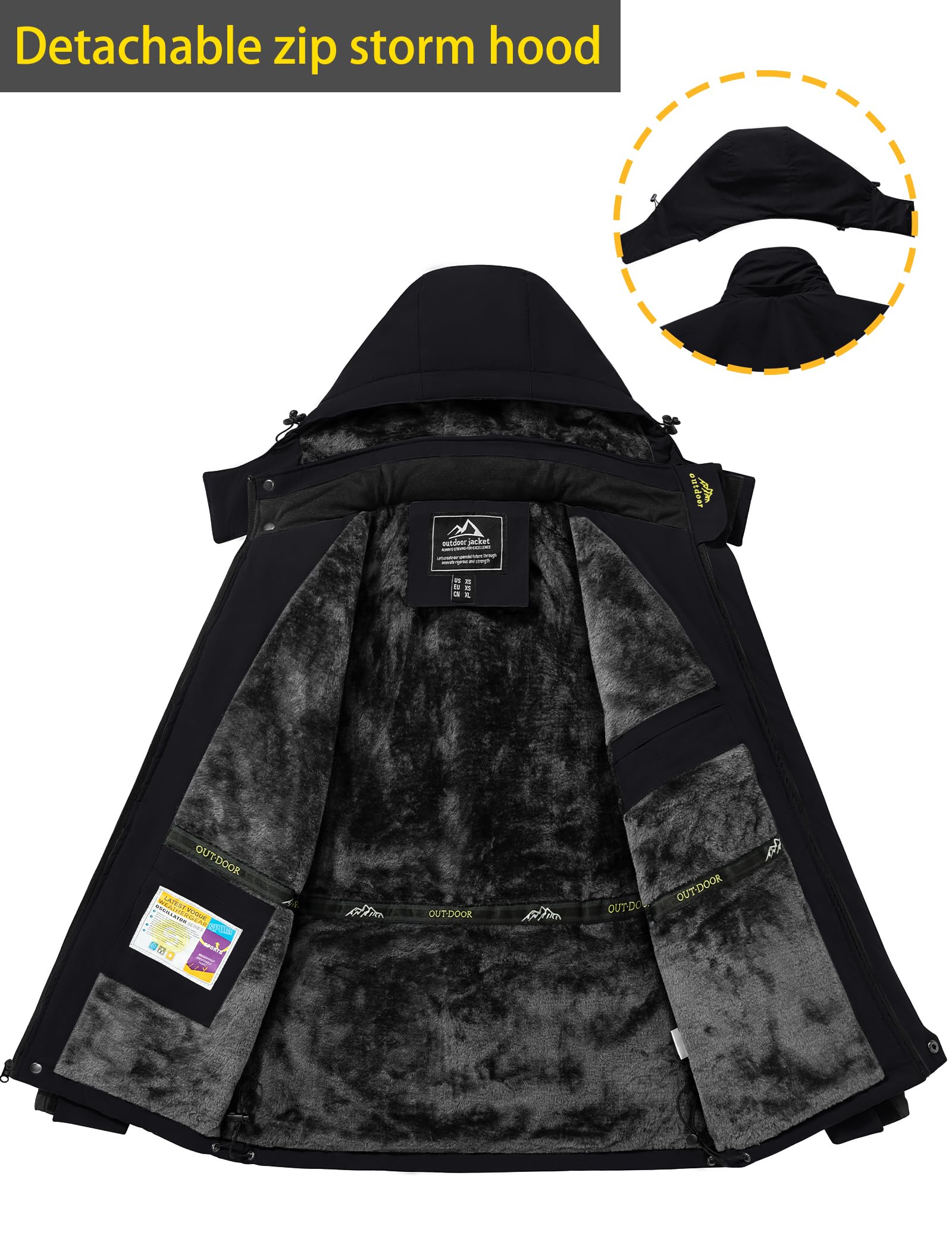 TACVASEN Men's Winter Ski Jacket Waterproof Snow Coats Snowboard Fleece Lining Jacket Warm Parka with Hooded Black M
