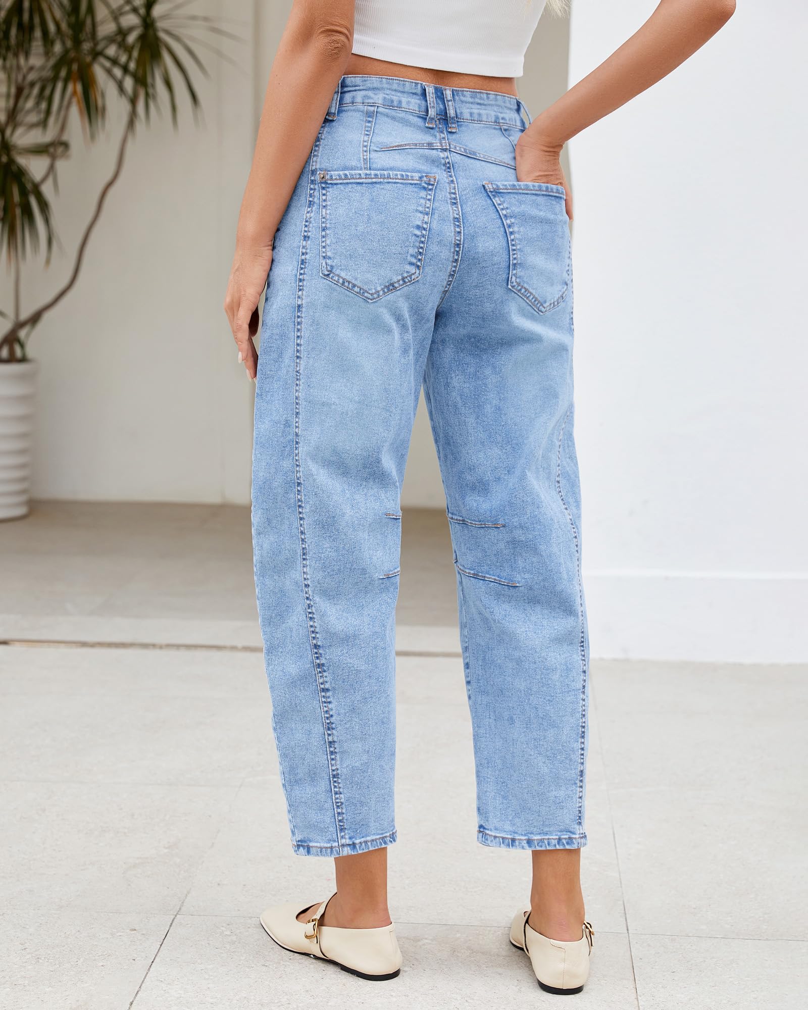 LookbookStore Stretch Jeans for Women High Waist Plus Size Barrel Jeans Women Roadnight Blue Size XL Size 16 18