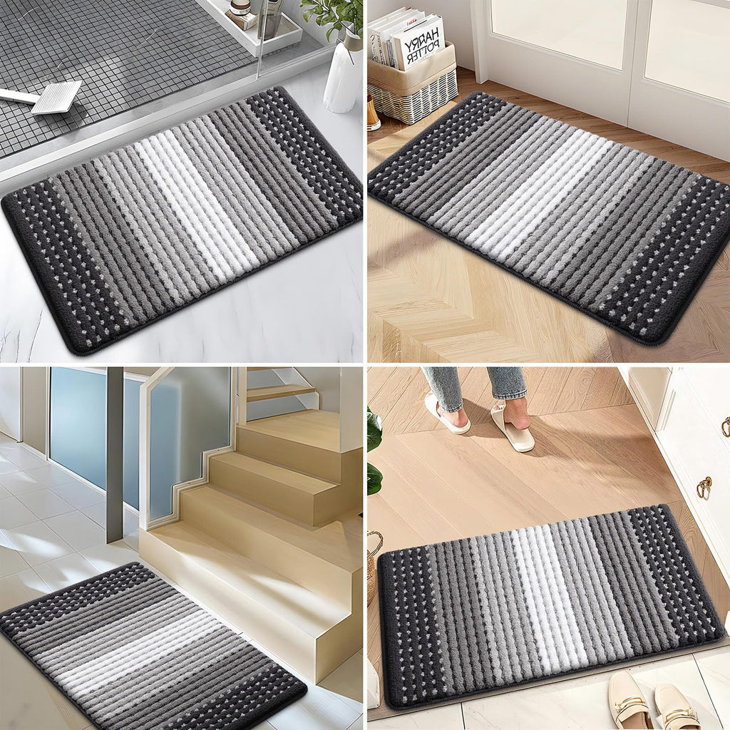 Kitinjoy Indoor Outdoor Door Mat, 32x20 Non-Slip Absorbent Dirt Trapper, Low-Profile Washable Inside Entrance Front Floor Mat, Sturdy Soft Entry Dotted Ombre Doormats for Entryway, Grey