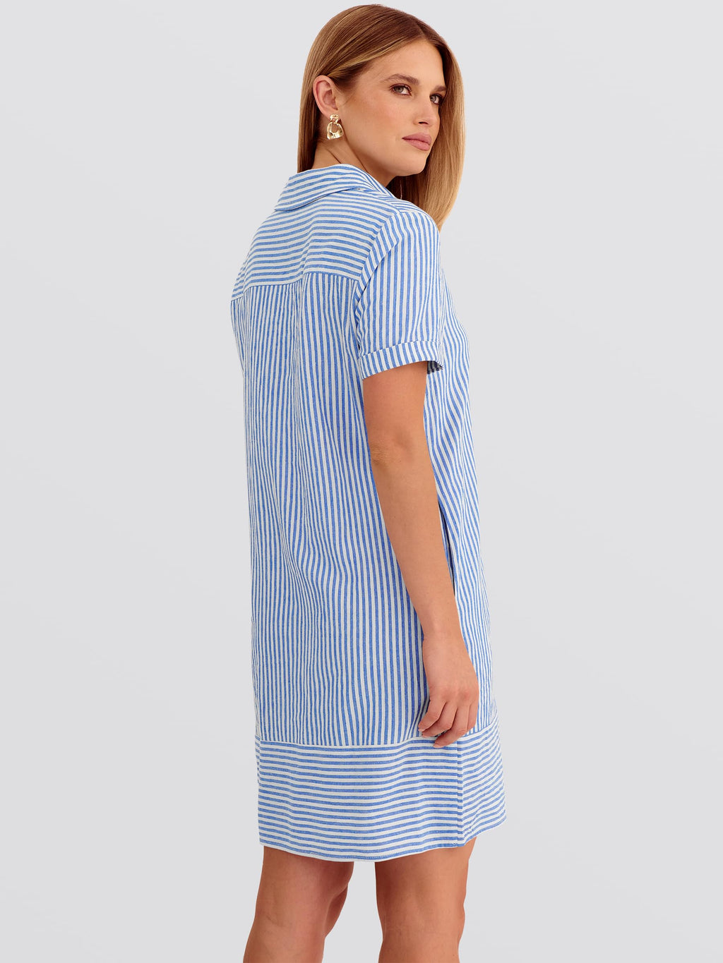 ANRABESS Womens Summer Shirt Dresses Casual Short Sleeve Button Tshirt Shift Short Polo Dress 2026 Beach Vacation Clothes Blue White Stripe Small