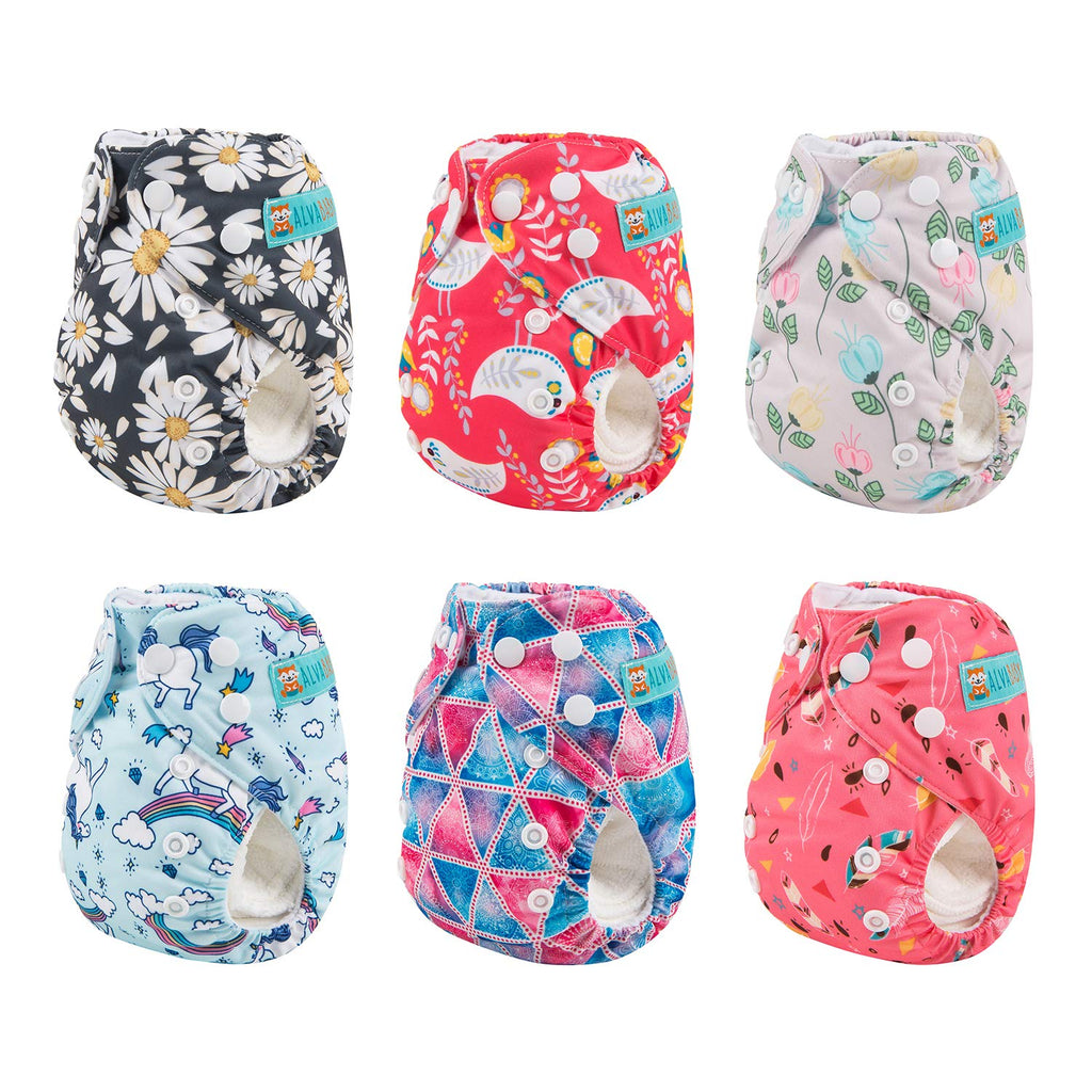 ALVABABY 6pcs with 12 Inserts Baby Cloth Diapers Pocket Newborn Diaper for Less Than 12pounds Baby Snaps Cloth Diapers Nappy