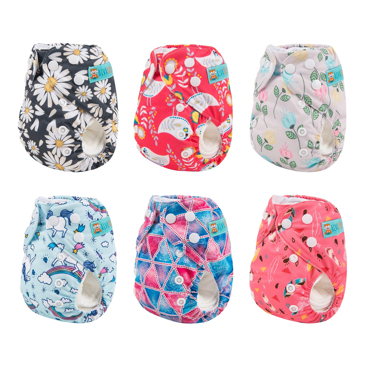 ALVABABY 6pcs with 12 Inserts Baby Cloth Diapers Pocket Newborn Diaper for Less Than 12pounds Baby Snaps Cloth Diapers Nappy