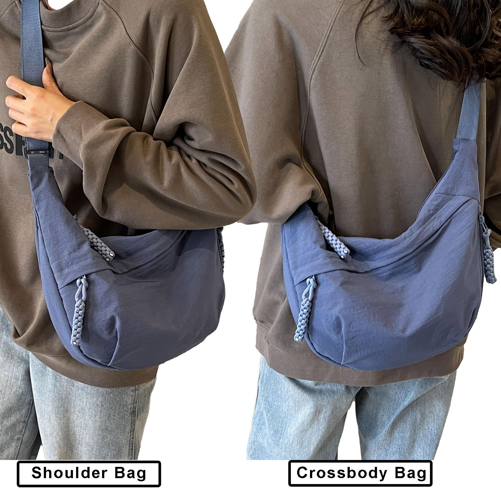 Sanxiner Crescent Crossbody Bags for Women Nylon Slouchy Sling Hobo Bag,Spacious Dumpling Shoulder Handbag Trending Cross Body Purses (1-Blue)