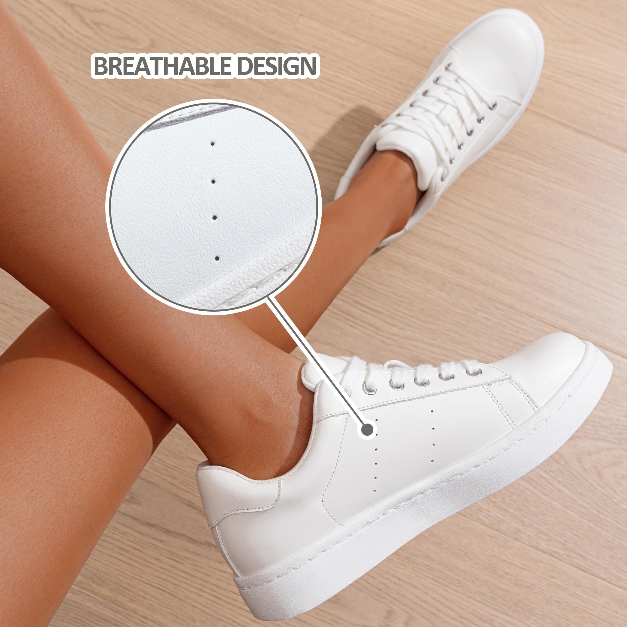 Vepose White Women's Casual Fashion Sneakers Memory Foam Cute Tennis Shoes Low Top Lace Up Comfortable Walking Footwear for Everyday Work Travel, Size 08.5 (8002 White 08.5)