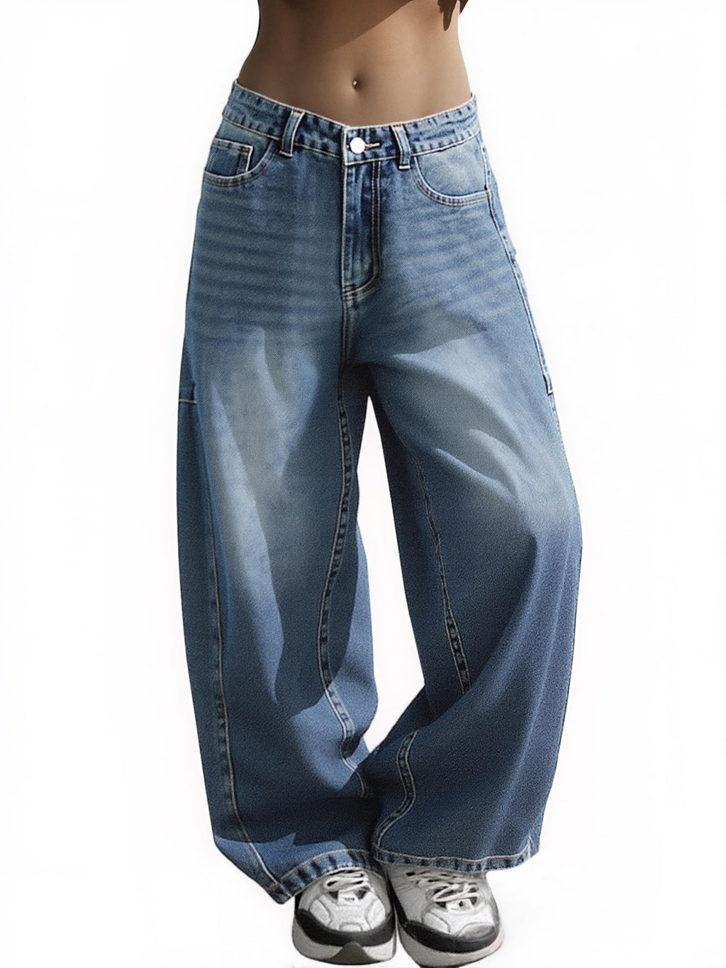 EMMIOL Barrel Jeans for Women Mid-Low Waisted Wide Leg Baggy Cropped Relax Fit Stretch Denim Trouser Pants