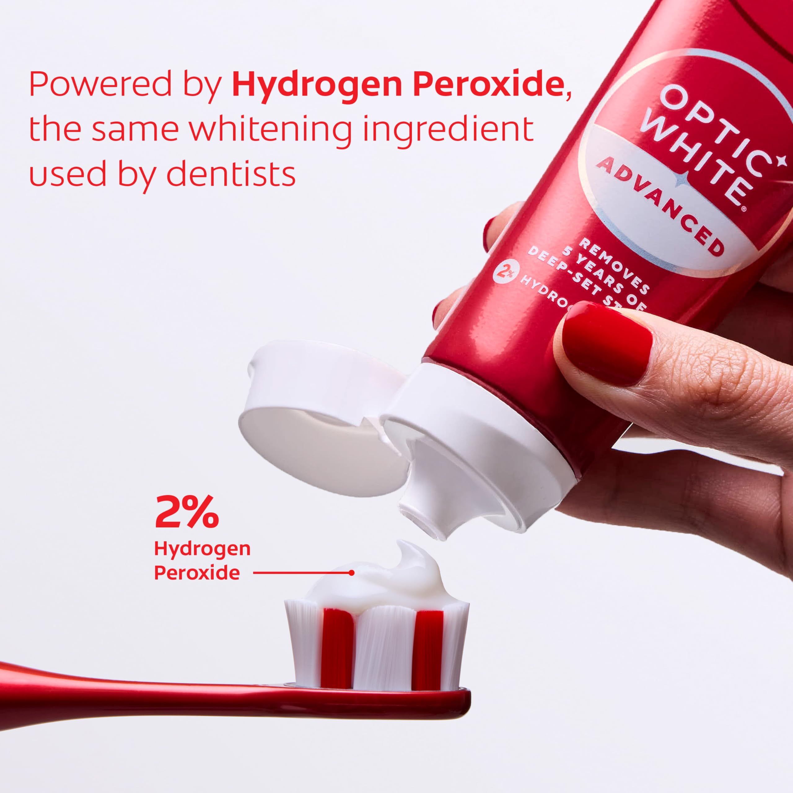 Colgate Optic White Advanced Hydrogen Peroxide Toothpaste, Teeth Whitening Toothpaste Pack, Enamel-Safe Formula, Helps Remove Tea, Coffee, and Wine Stains, Sparkling White, 3 Pack, 3.2 oz