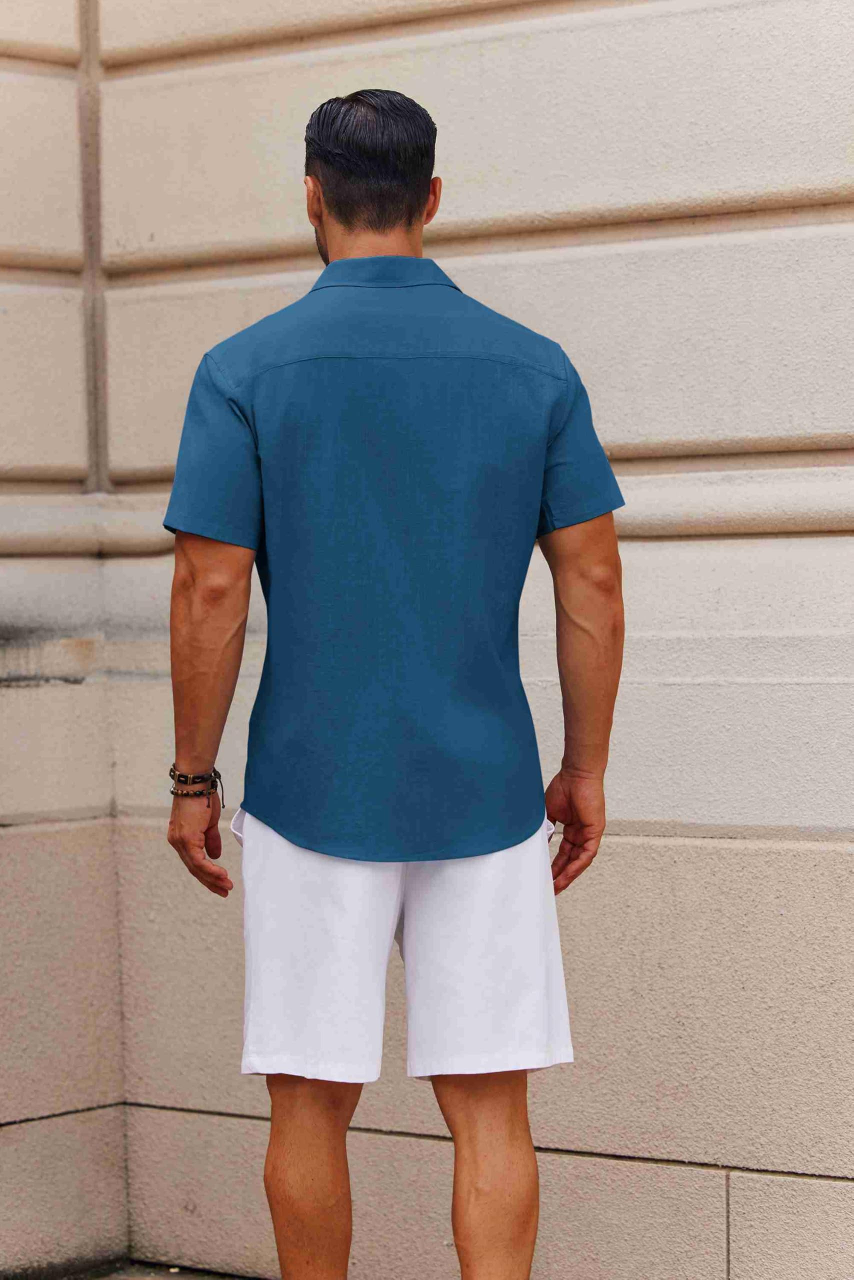 COOFANDY Cruise Shirt for Men Beach Vacation Clothes Short Sleeve Button Up Shirt Sea Blue