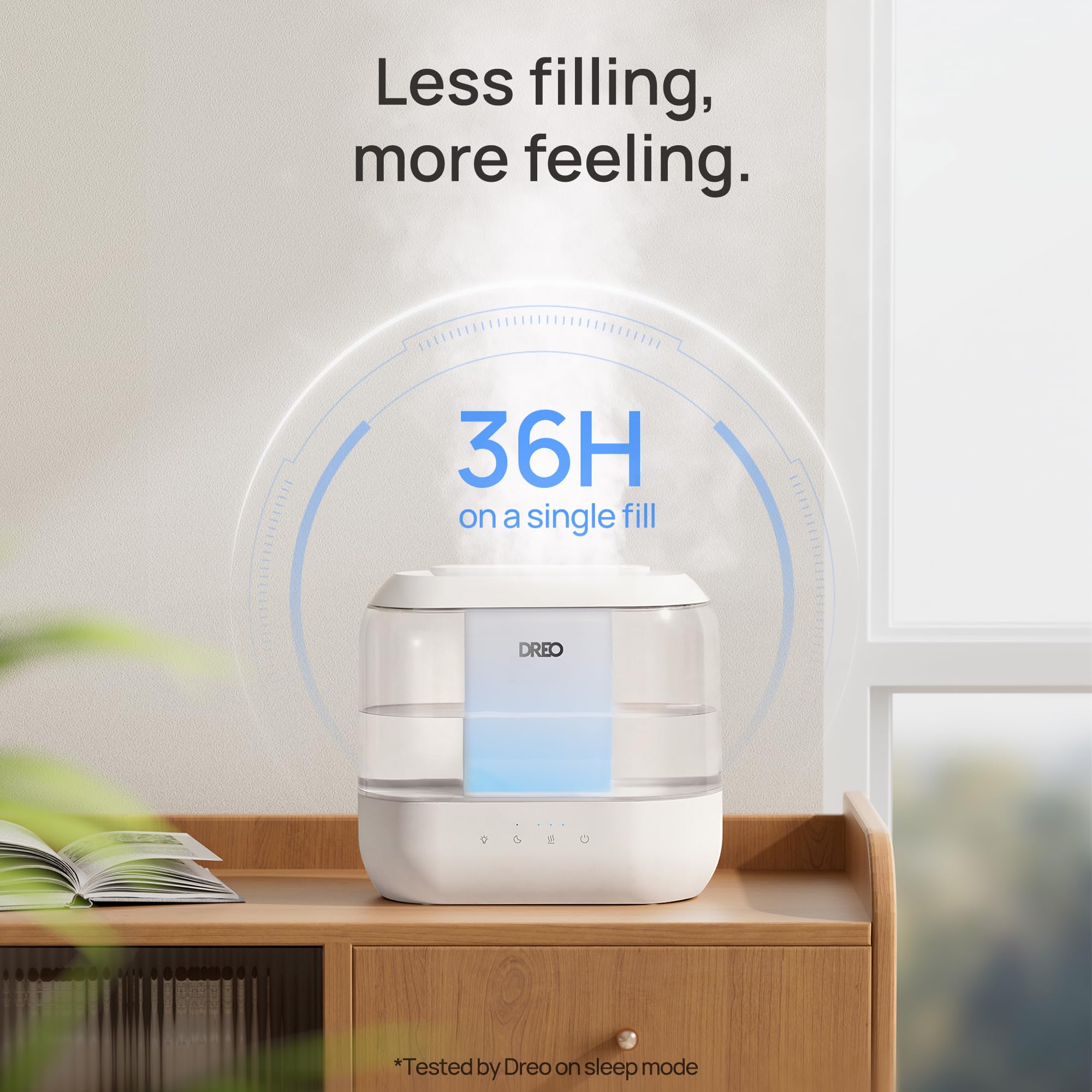 DREO Humidifiers for Bedroom, 4L Top Fill for Large Room, 36H Runtime, 28 dB Quiet Supersized Cool Mist Air Humidifier for Baby Nursery, Plants, Indoor, Night Light, Easy to Clean & Fill, White