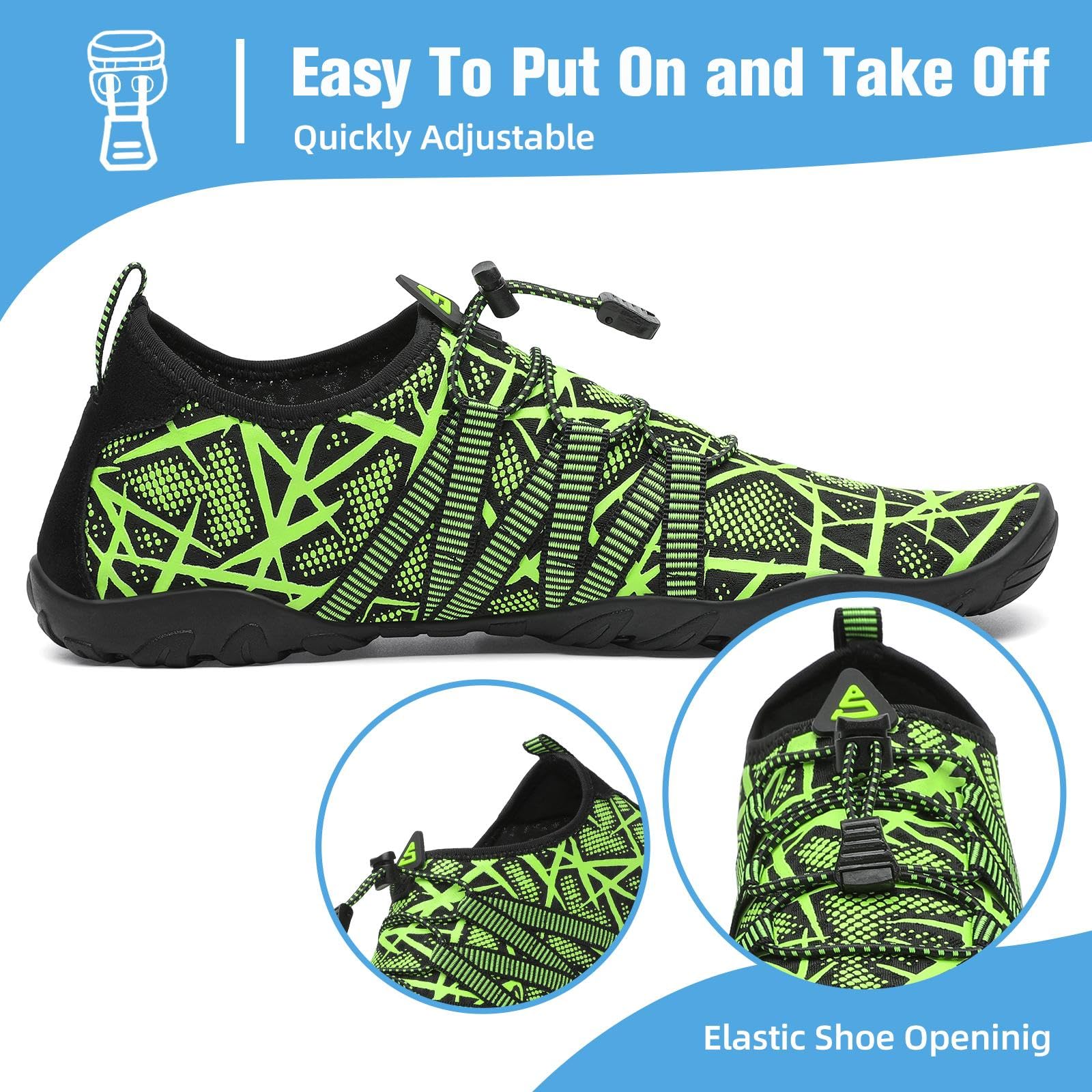 Mishansha Water Shoes for Women Men, Quick-Dry Barefoot Swim Shoes with Drainage Holes, Lightweight Aqua Shoe for Beach Pool River Boating Yoga Walking 9.5 Women/8 Men Shamrock Green