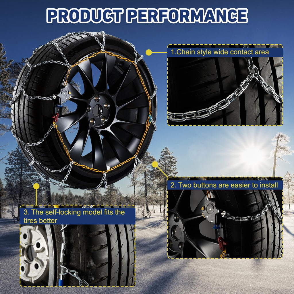 DEDC Snow Chains for SUV Tire Chains Compatible with Tesla Model Y Cars 1 Min Quick Fit Easy Chainsaw Reusable Universal Emergency Traction Chain Tire Width 235 245 255 265 275 - Set of 2 MS1521