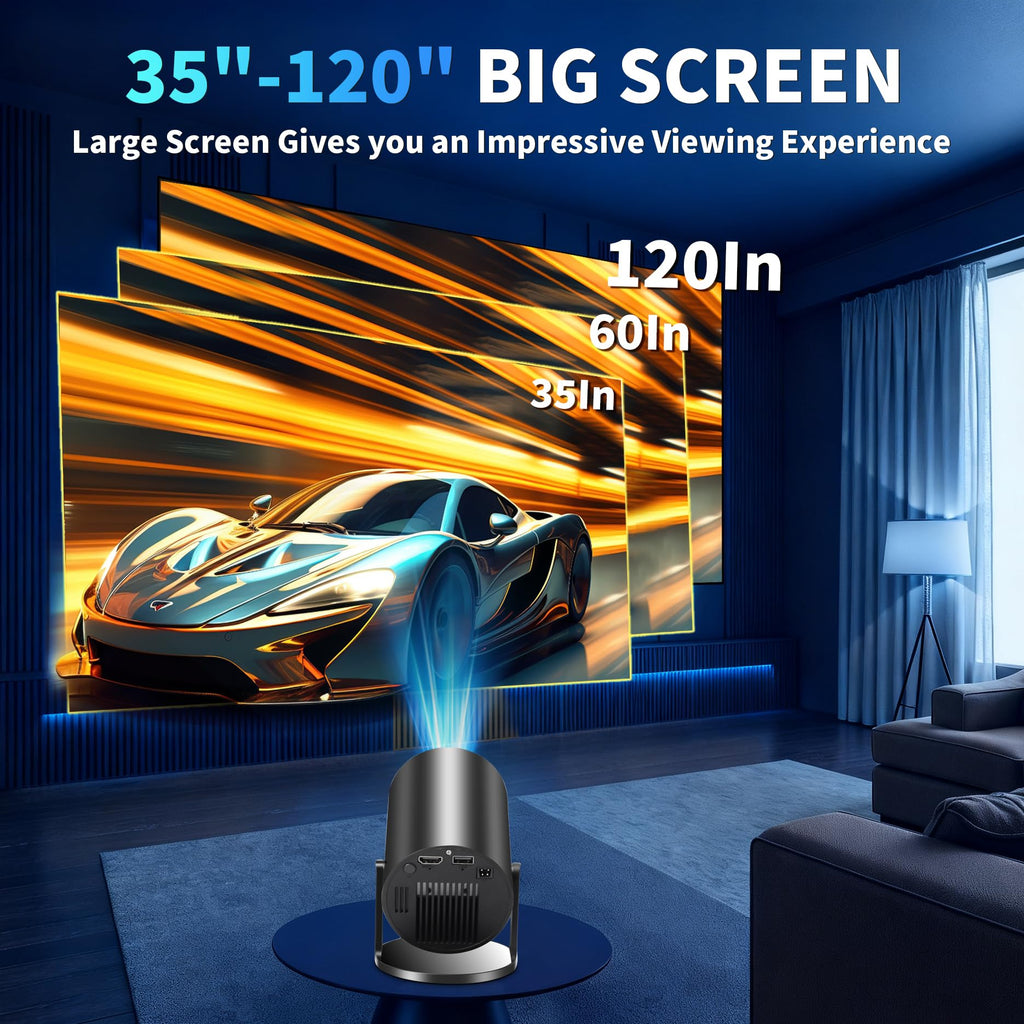 [Built-in Apps & 2026 Upgraded] Mini Projector Support 4K 1080P Auto Keystone 180° Rotatable with WiFi 6 and Bluetooth 5.4, Projector Portable Compatibile with HDMI/TV Stick/Memory Stick/Laptop-Black