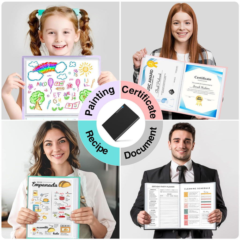 Sooez Binder with Plastic Sleeves 30-Pocket, Displays 60 Pages, 9x12 Presentation Folders with Clear Sheet Protectors, Art Portfolio with 30 Black Paper for Certificate & Office Project