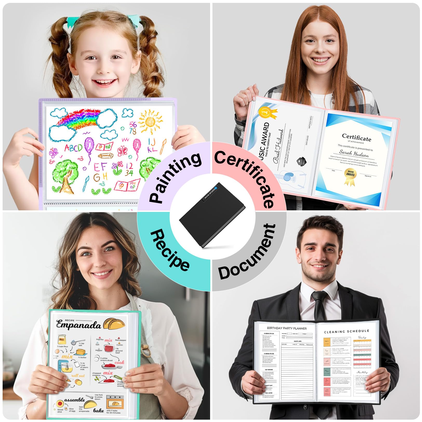 Sooez Binder with Plastic Sleeves 30-Pocket, Displays 60 Pages, 9x12 Presentation Folders with Clear Sheet Protectors, Art Portfolio with 30 Black Paper for Certificate & Office Project