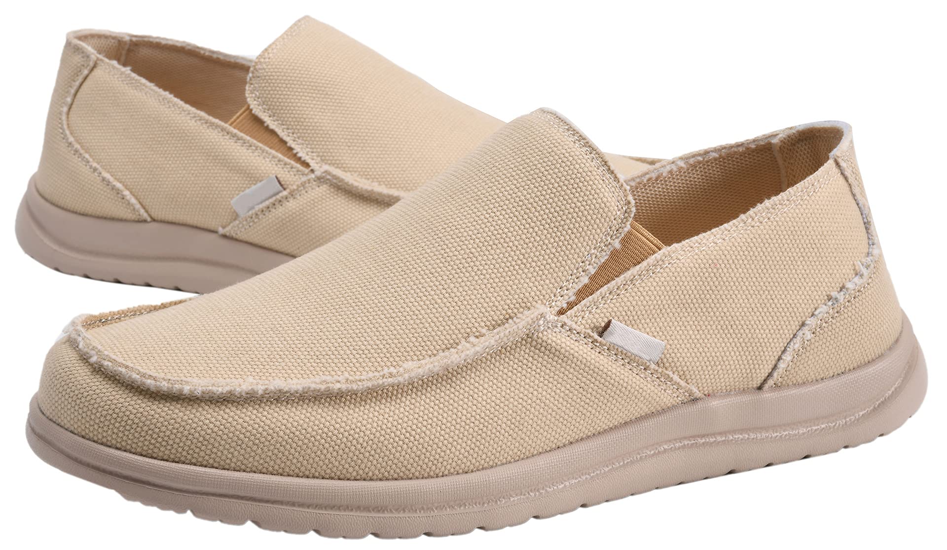 Canven Mens Canvas Slip On Loafers Deck Shoes Walking Lightweight Causal Slip-ons (Light Khaki, EU 45/US 11)